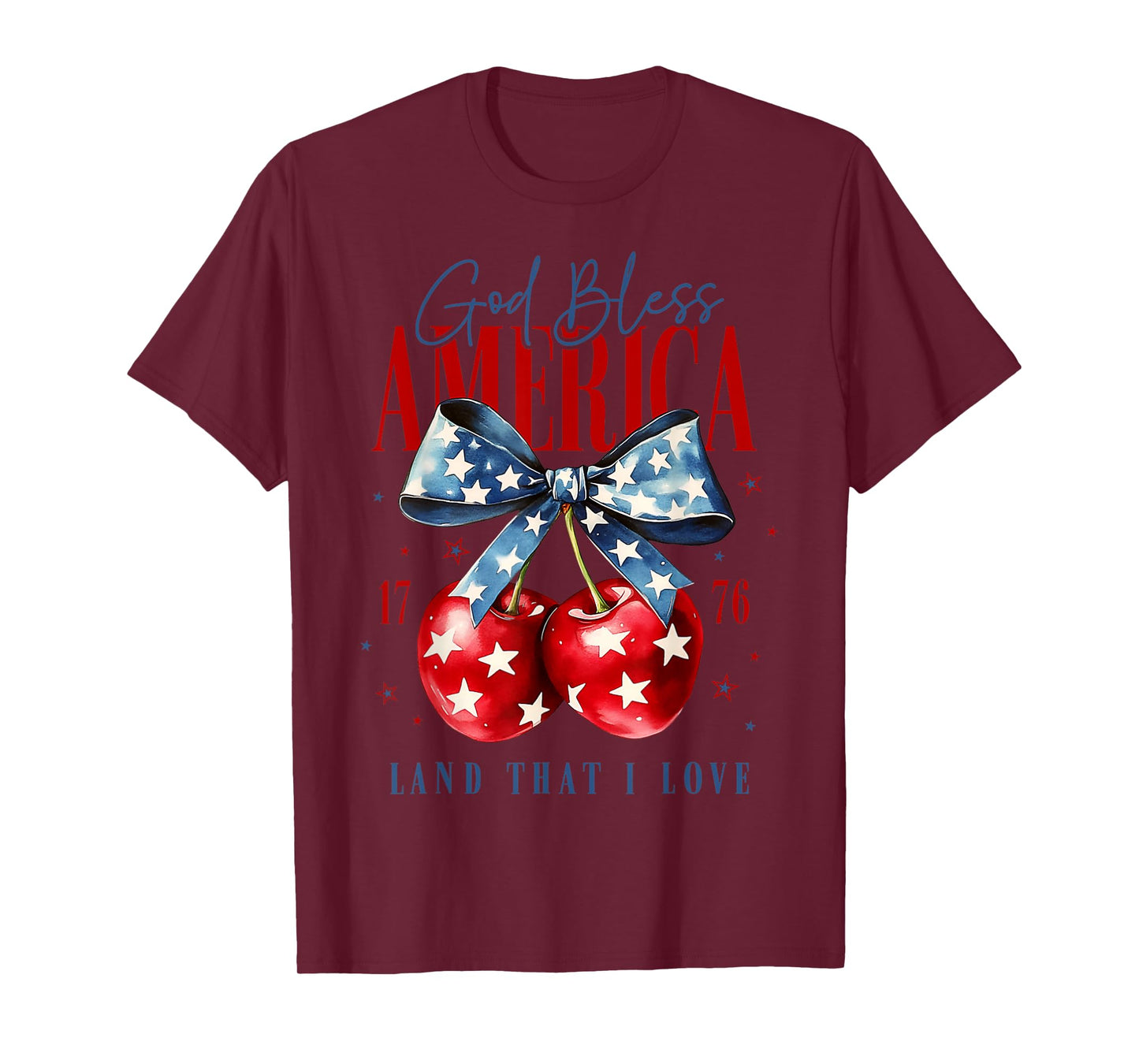 God Bless America Patriotic Cherries 4th July USA T-Shirt