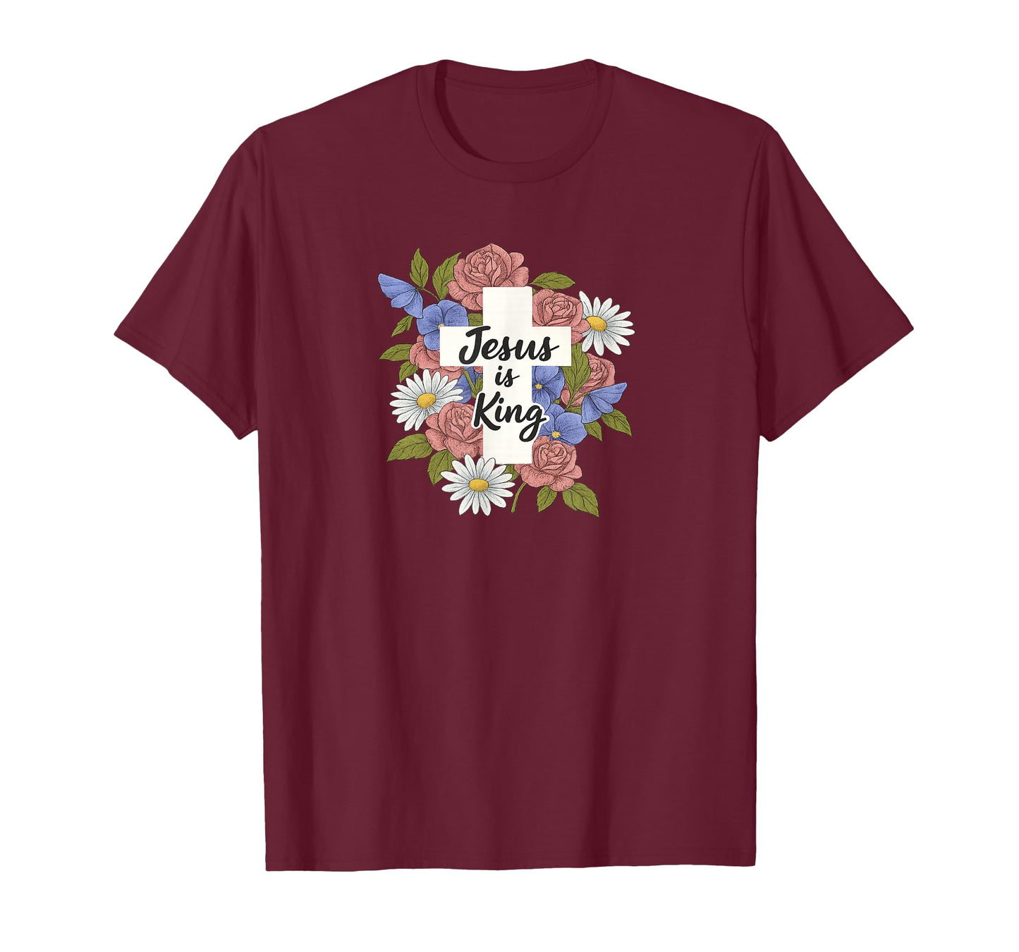 Jesus is King Cross with Floral Wreath T-Shirt