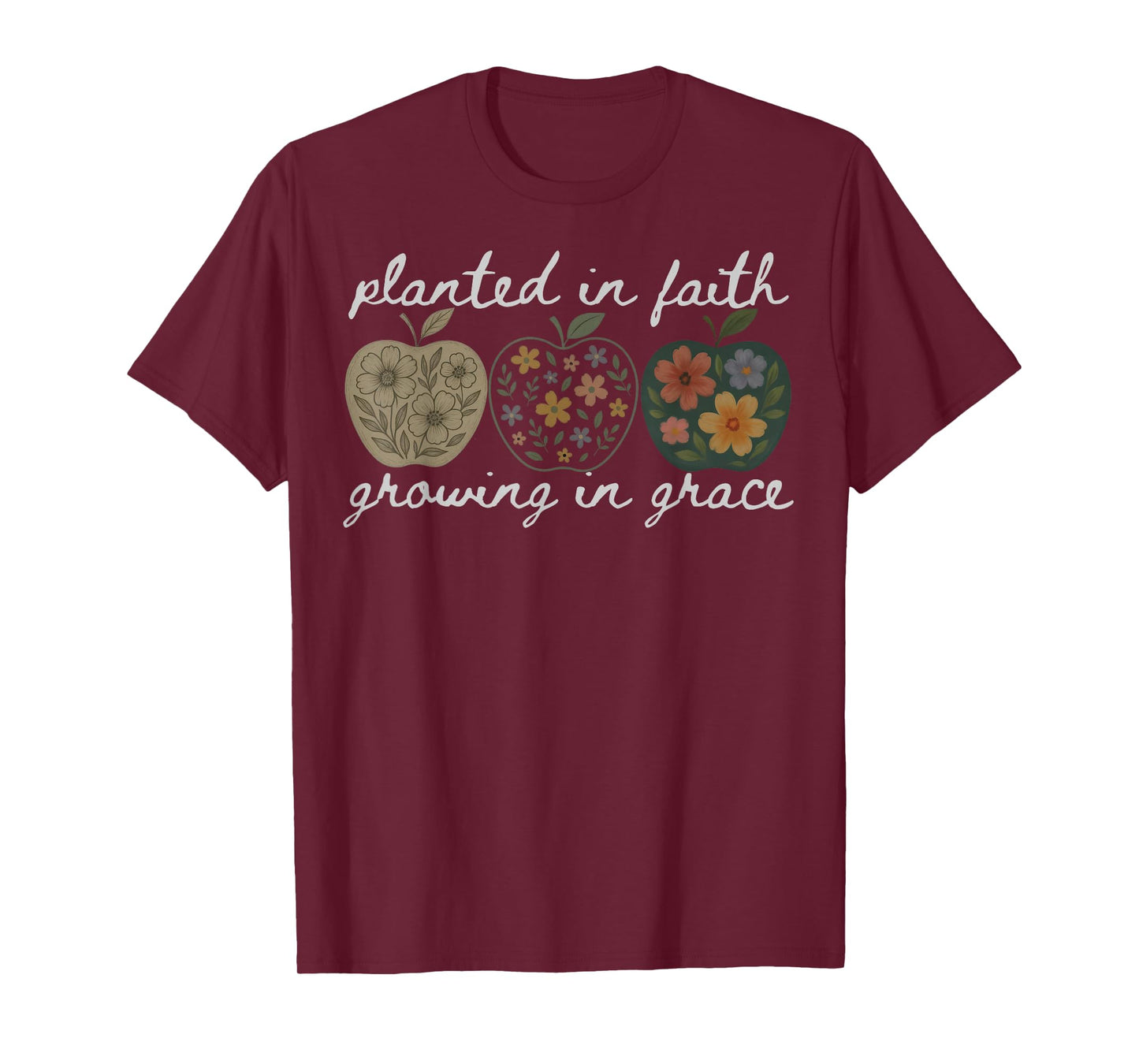 Planted In Faith Growing In Grace Floral Christian Teacher T-Shirt