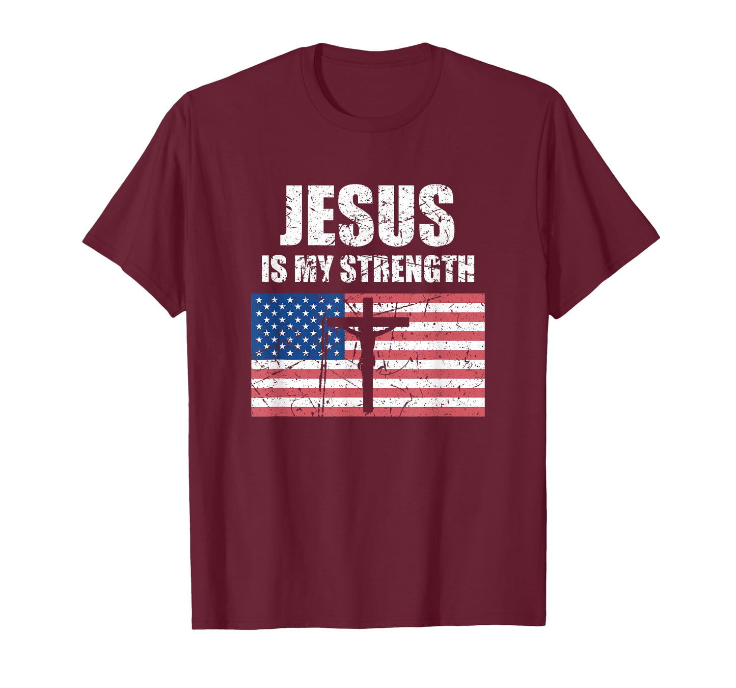 Jesus is My Strength USA Flag Christian Cross Art T-Shirt
