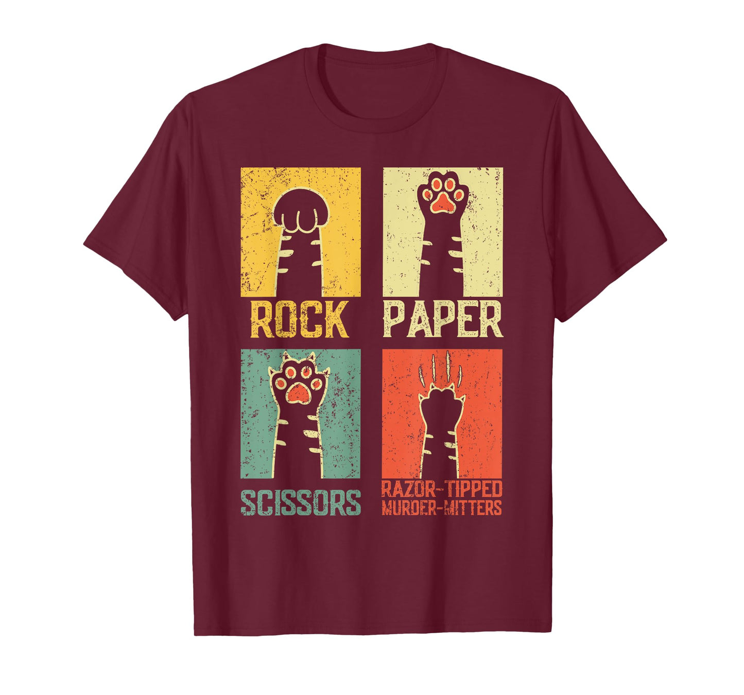 Retro Rock Paper Scissors Hand Game Cute Paw Humor Cat Meme T-Shirt for Men Women