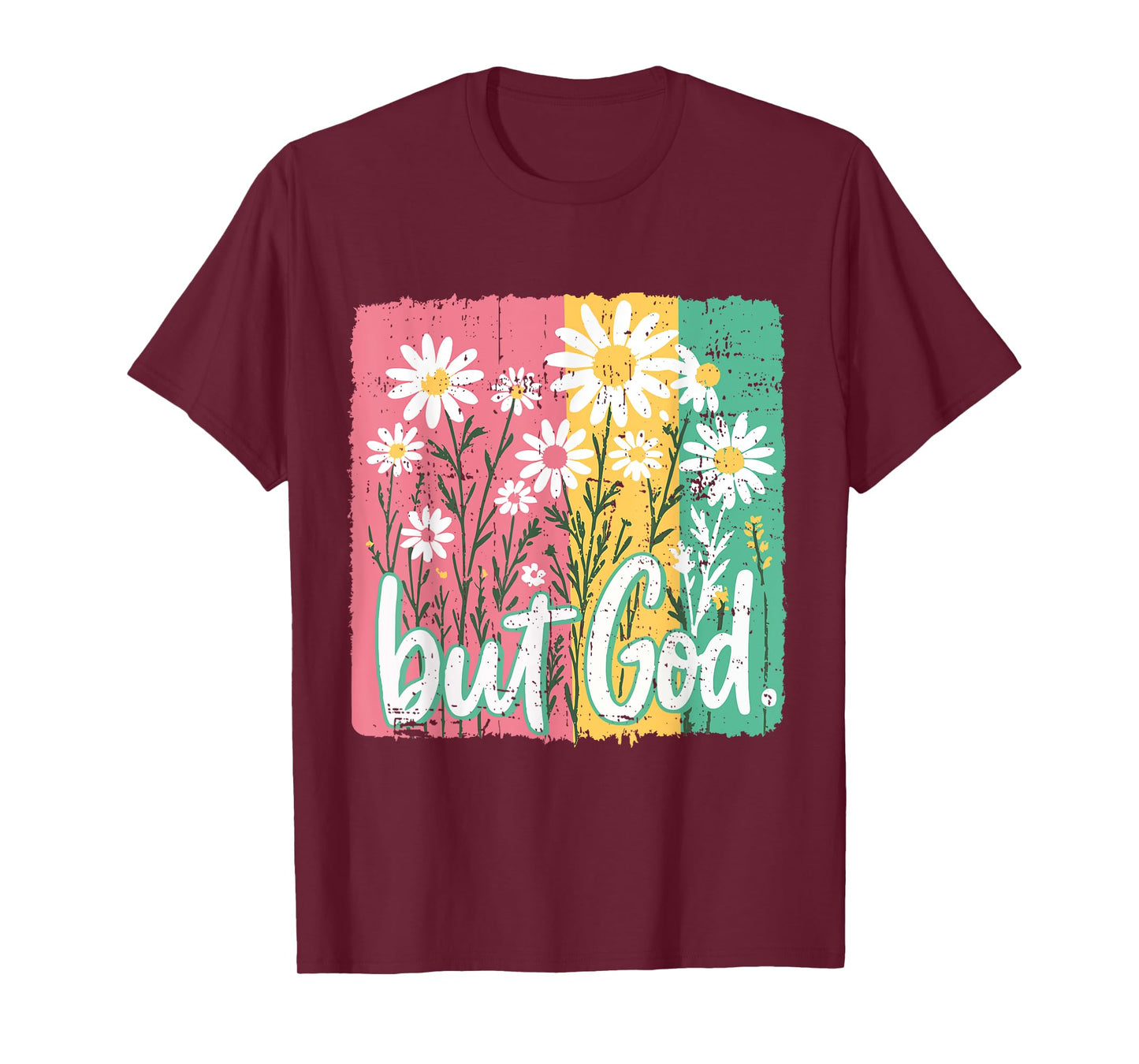 But God Pink Christian Floral Bow Teen Girls Scripture RETR T-Shirt