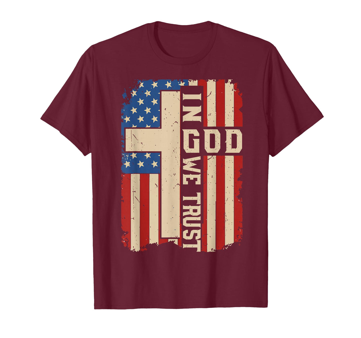 Men in God We Trust Patriotic Christian Faith Cross USA Flag T-Shirt