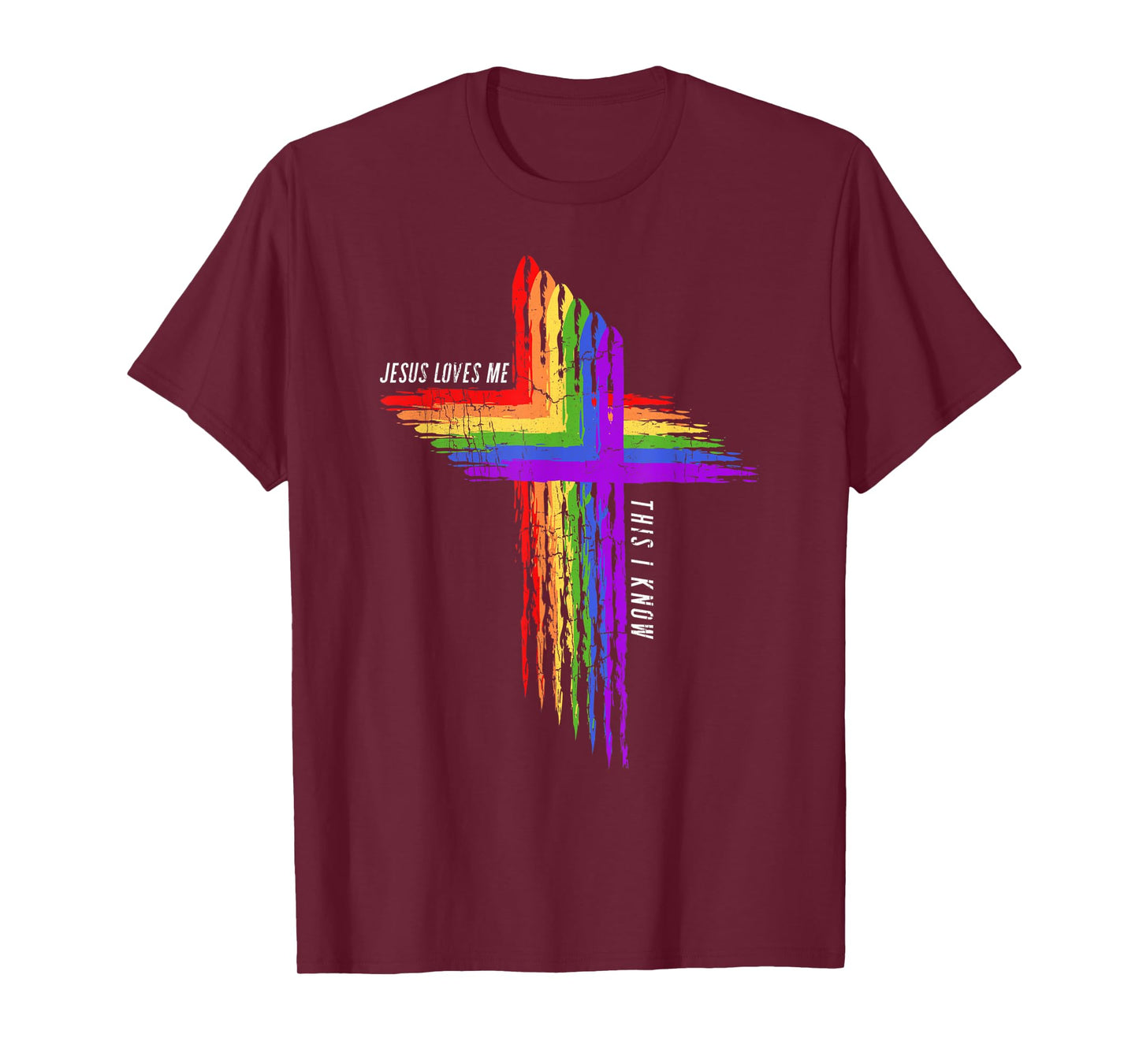 Vintage Retro Cross Jesus Loves Me LGBT Rainbow Christian T-Shirt
