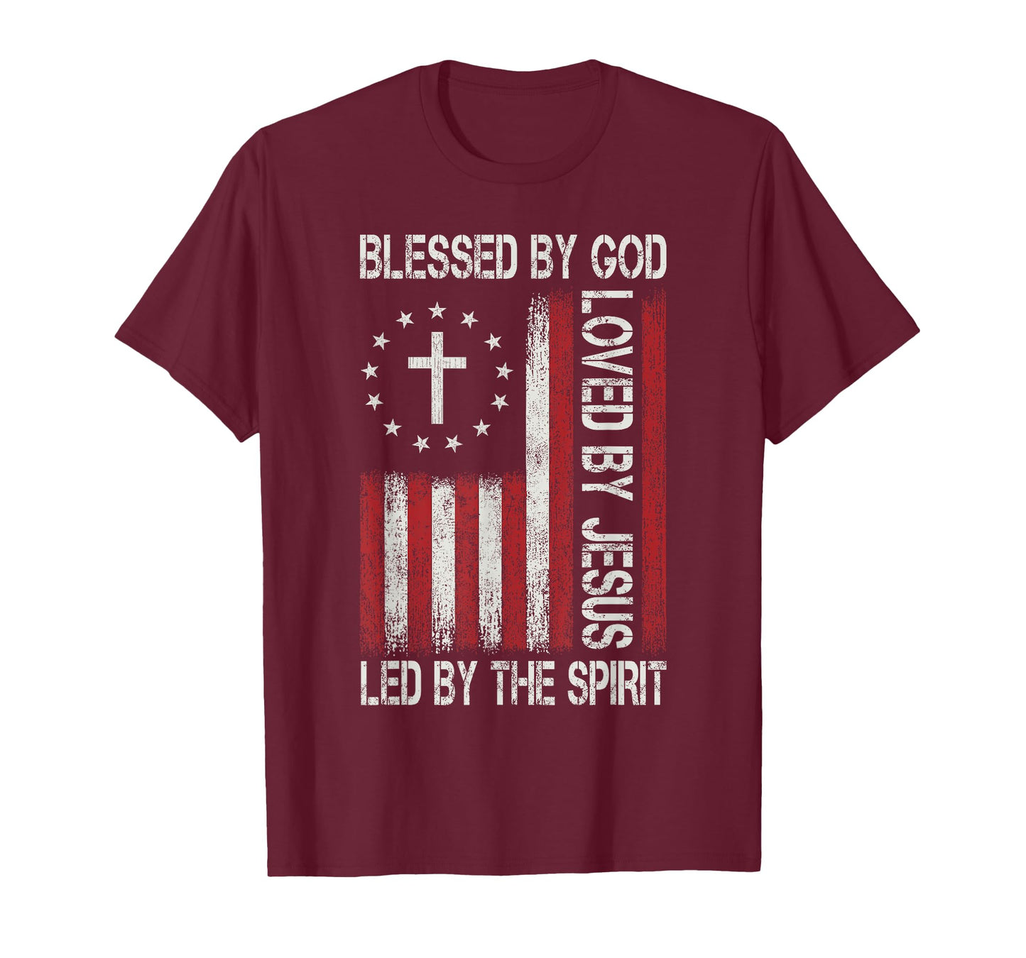 Blessed By God Loved By Jesus Christian Faith Flag Religious T-Shirt