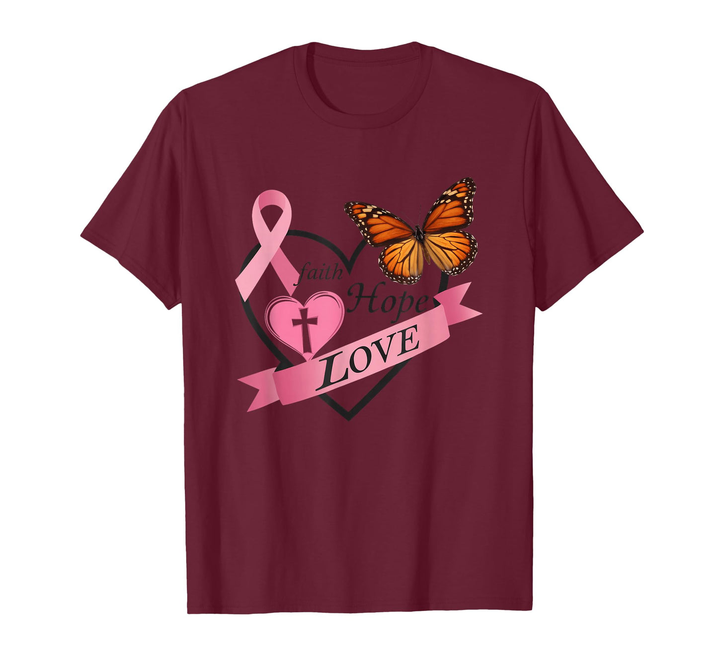 Faith Hope Love Butterfly Ribbon Heart T-Shirt