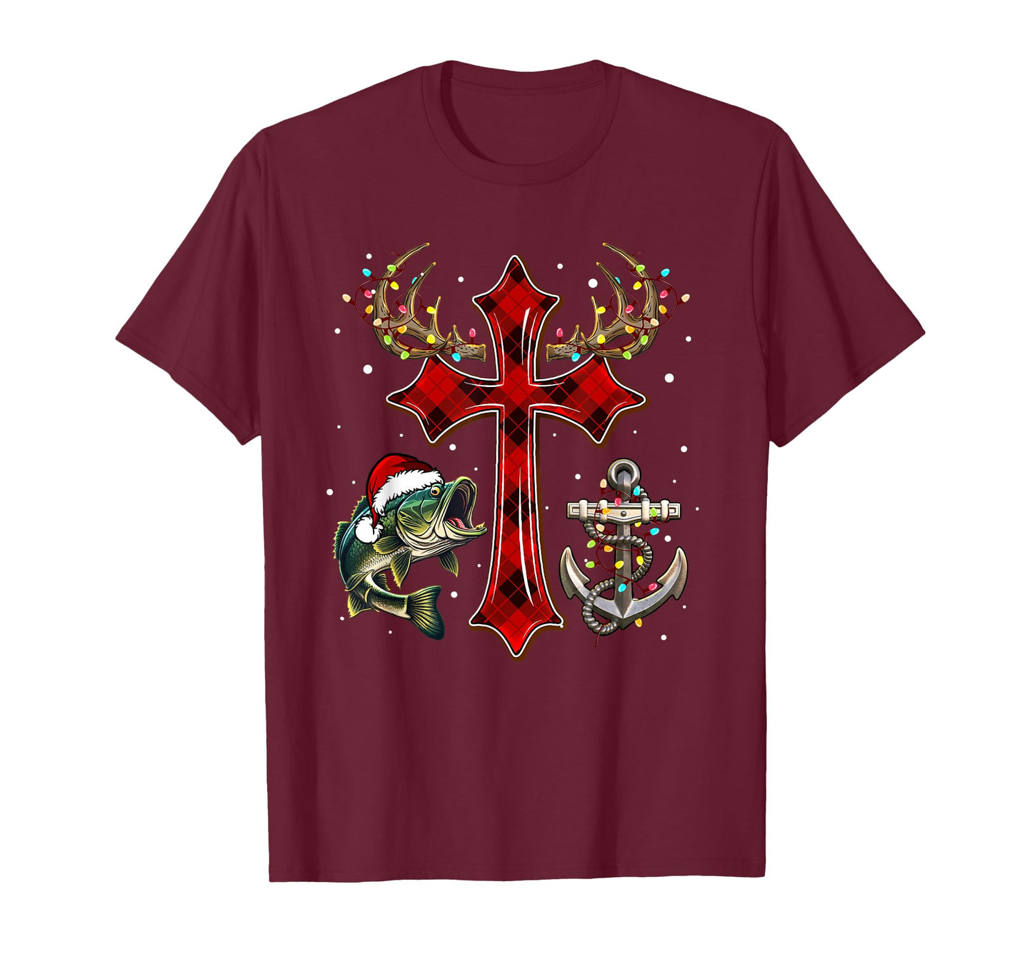 Christmas Hunting Fishing Cross Faith Christian Fisherman T-Shirt