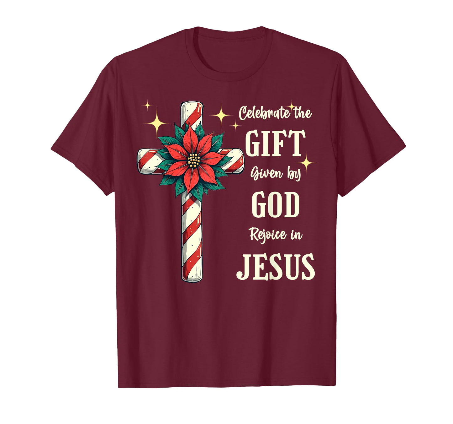 Celebrate Jesus Birth Christian Christmas Candy Cane Cross T-Shirt