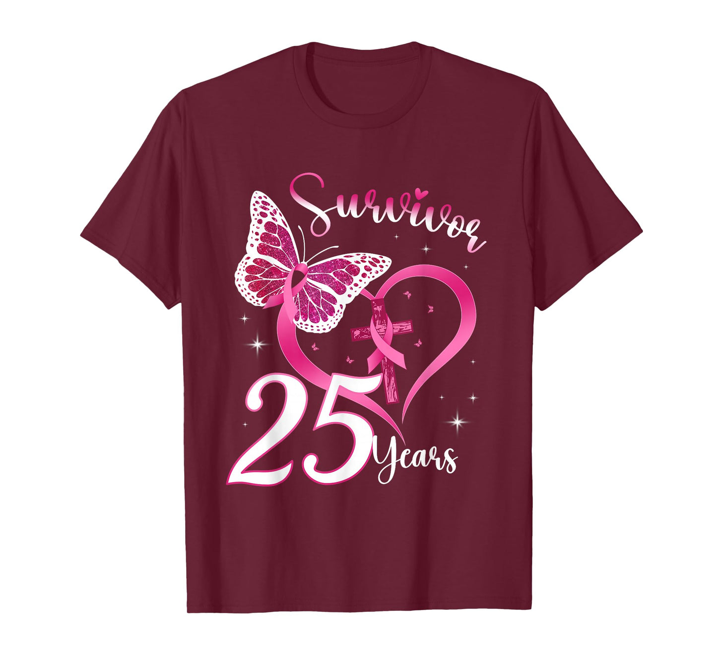 Breast Cancer Survivor Pink Ribbon Butterfly 25 Years Gift T-Shirt