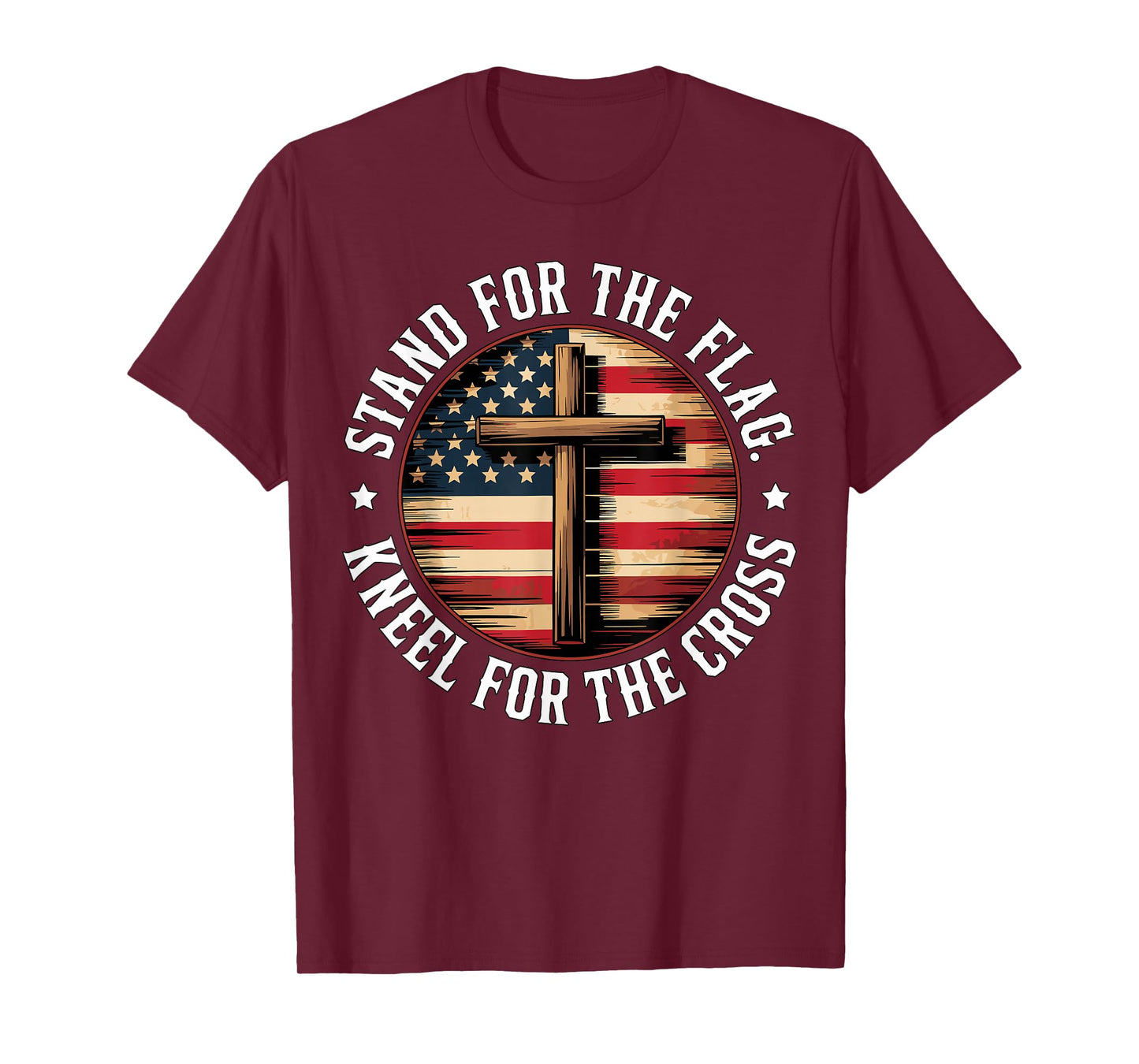 Christian Stand for The Flag Kneel for The Cross USA Faith T-Shirt