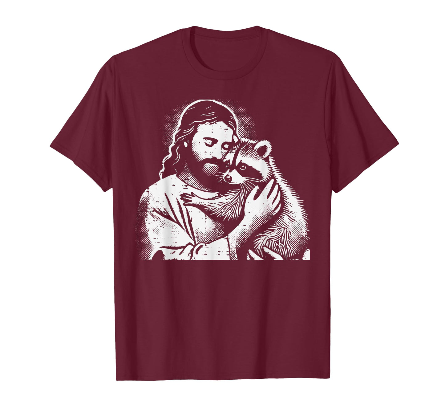 Christian Jesus Hugging Raccoon Animal Lover Men Women Kids T-Shirt
