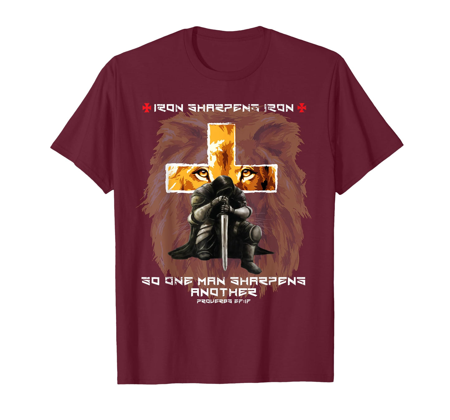 Iron Sharpens Iron Christian Scripture Crosses Lion Graphic T-Shirt