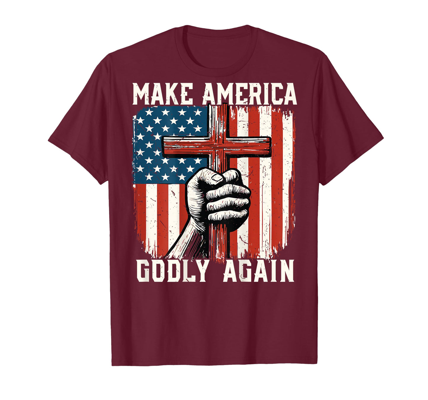 On-Back Patriotic Christian Make America Godly Again Jesus T-Shirt