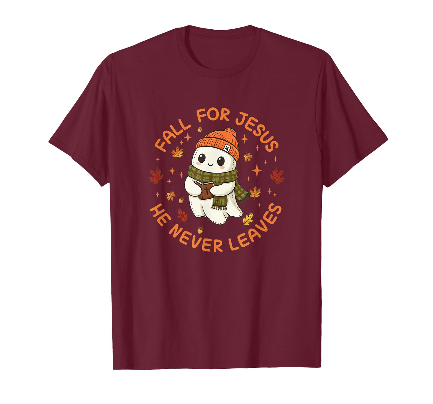 Fall for Jesus He Never Leaves - Christian Halloween T-Shirt