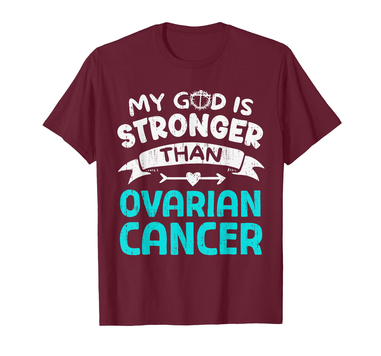 God Stronger Ovarian Cancer Awareness Christian Ribbon Teal T-Shirt