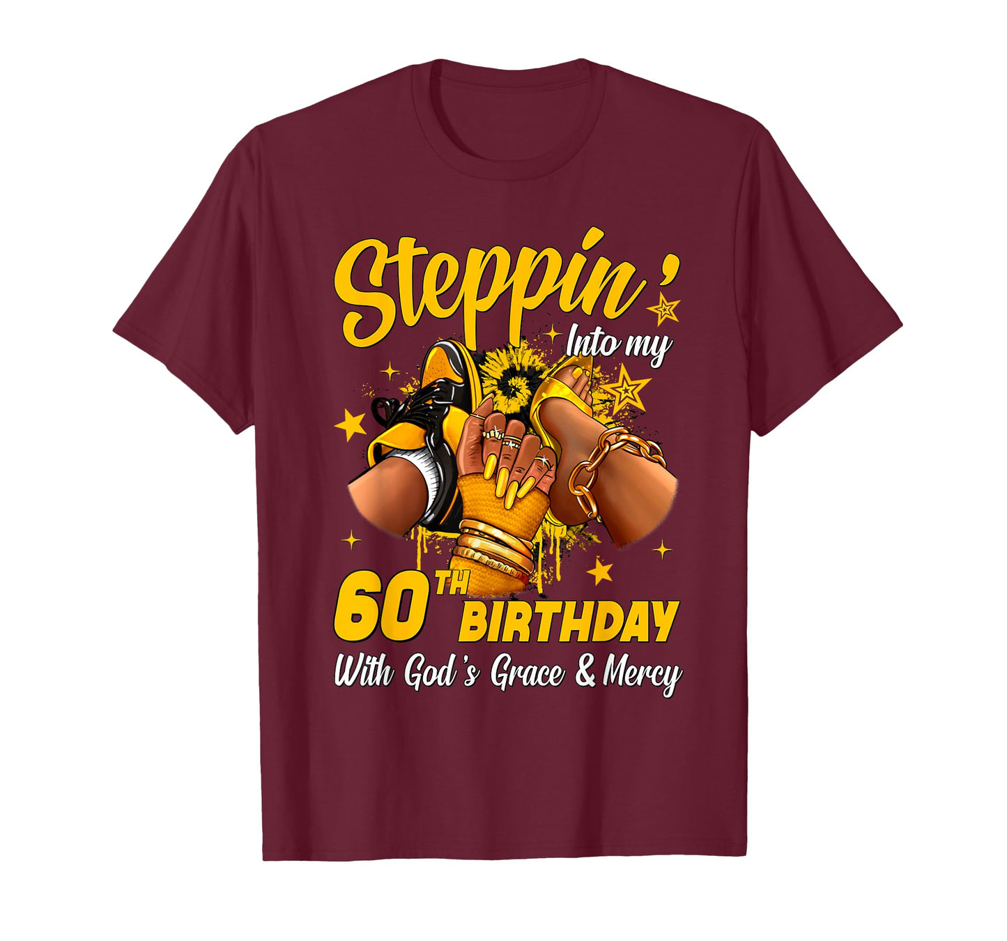 Stepping Into My 60th Birthday Black Woman Sneaker Heel T-Shirt