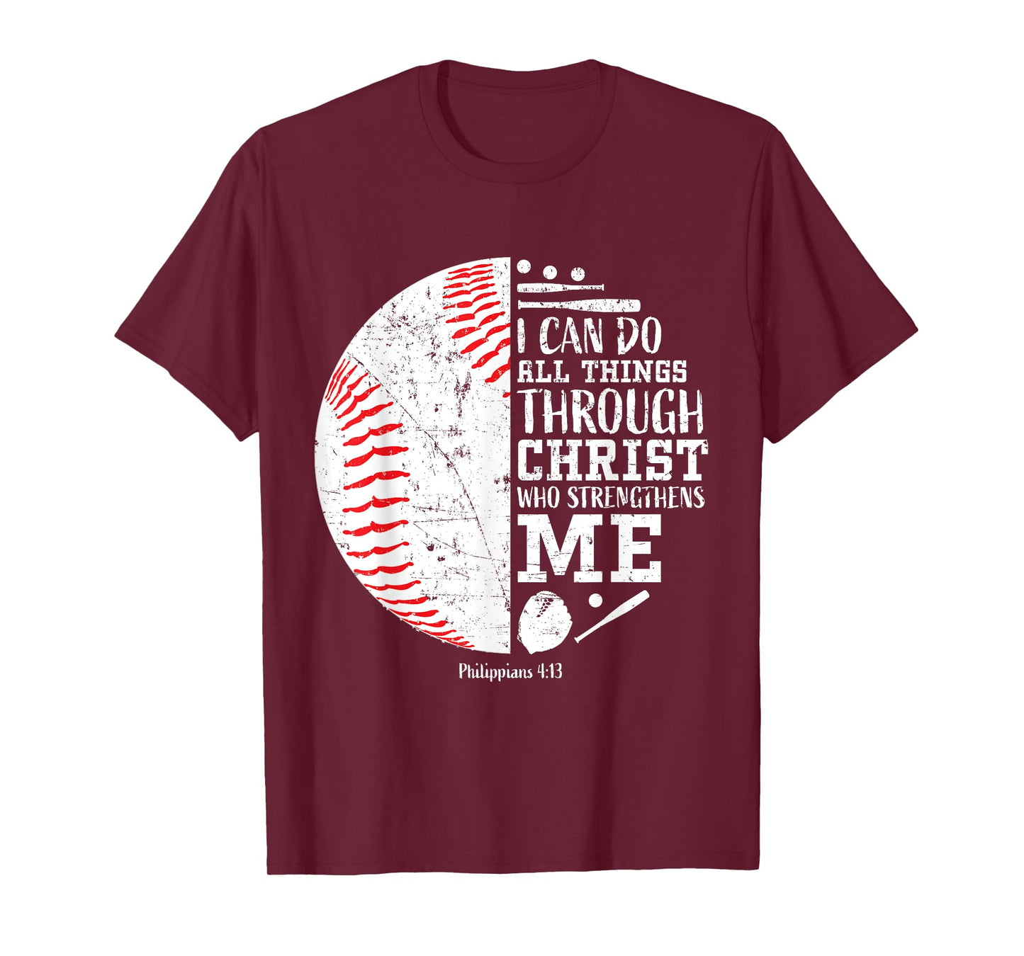 Baseball Gifts Bible Verse Sayings Philippians 4:13 Boys Men T-Shirt
