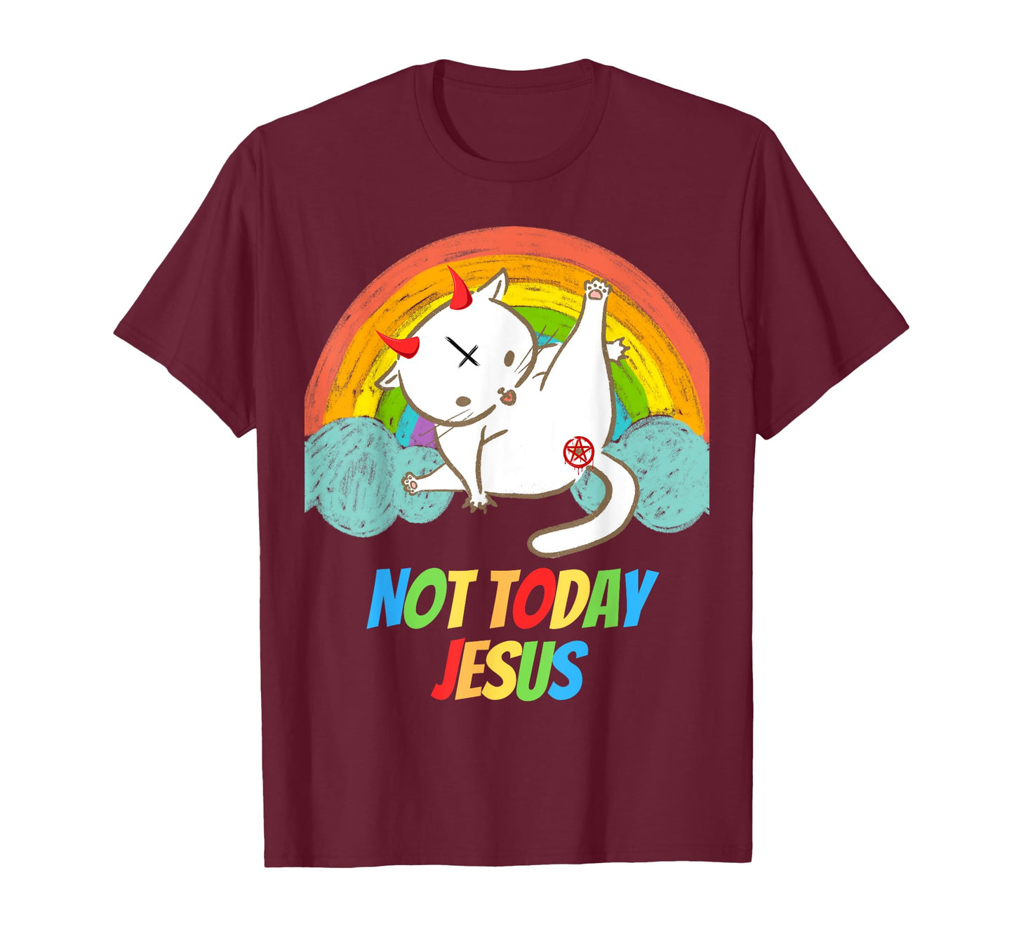 Lucifer Cat Pentagram Goat Satanist Atheist Symbol Today Not Jesus Devil Worship Funny Satanic Hail Satan Black T-Shirt