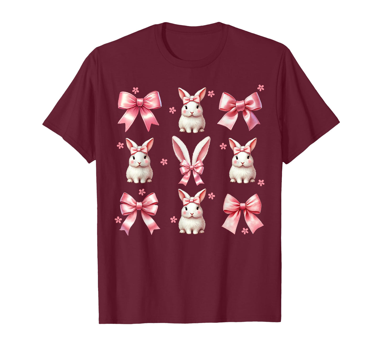 Girls Women Bunny Rabbit Coquette Pink Bow Happy Easter Day T-Shirt