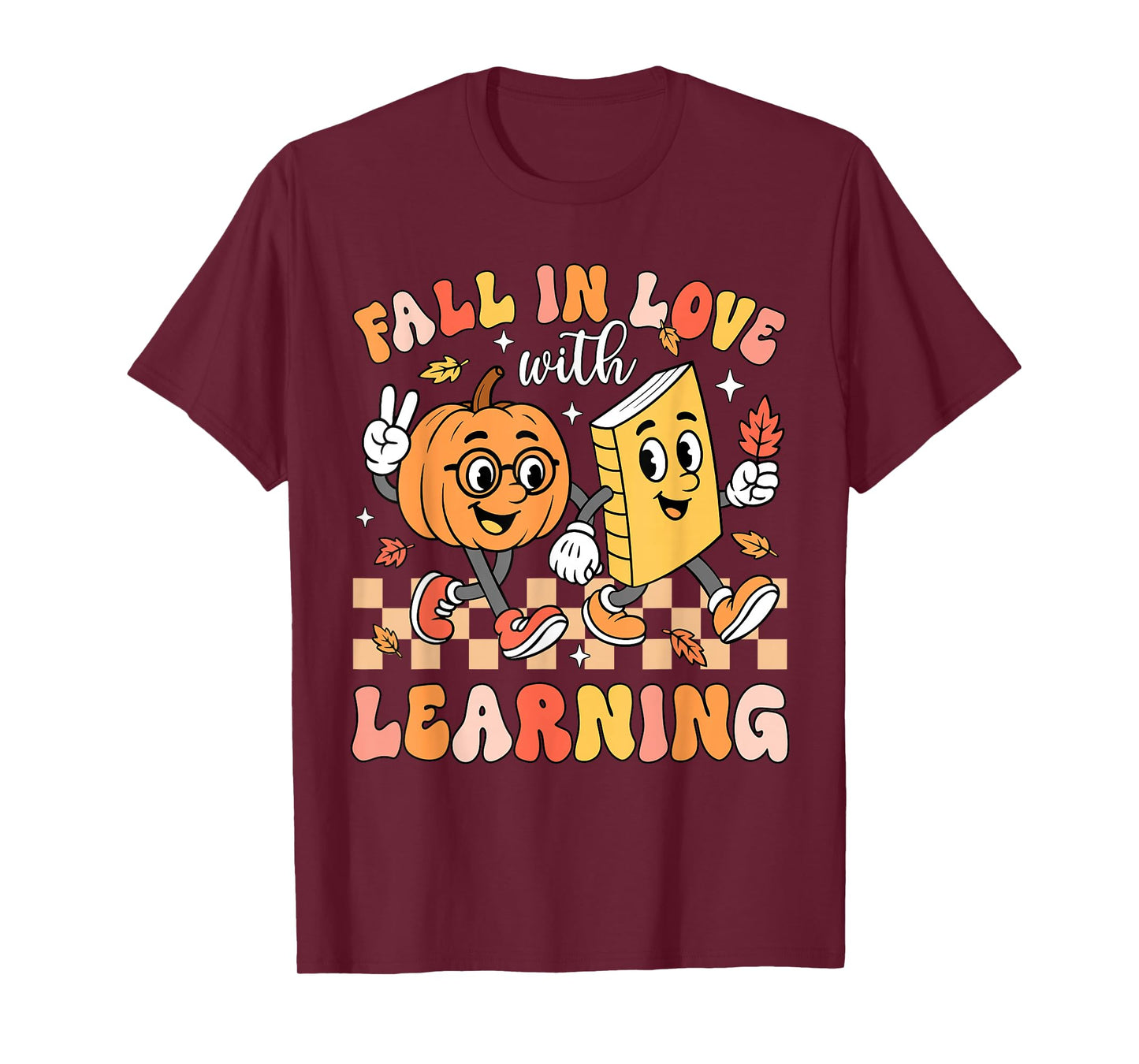 Retro Fall In Love With Learning Autumn Pumpkin Teacher T-Shirt