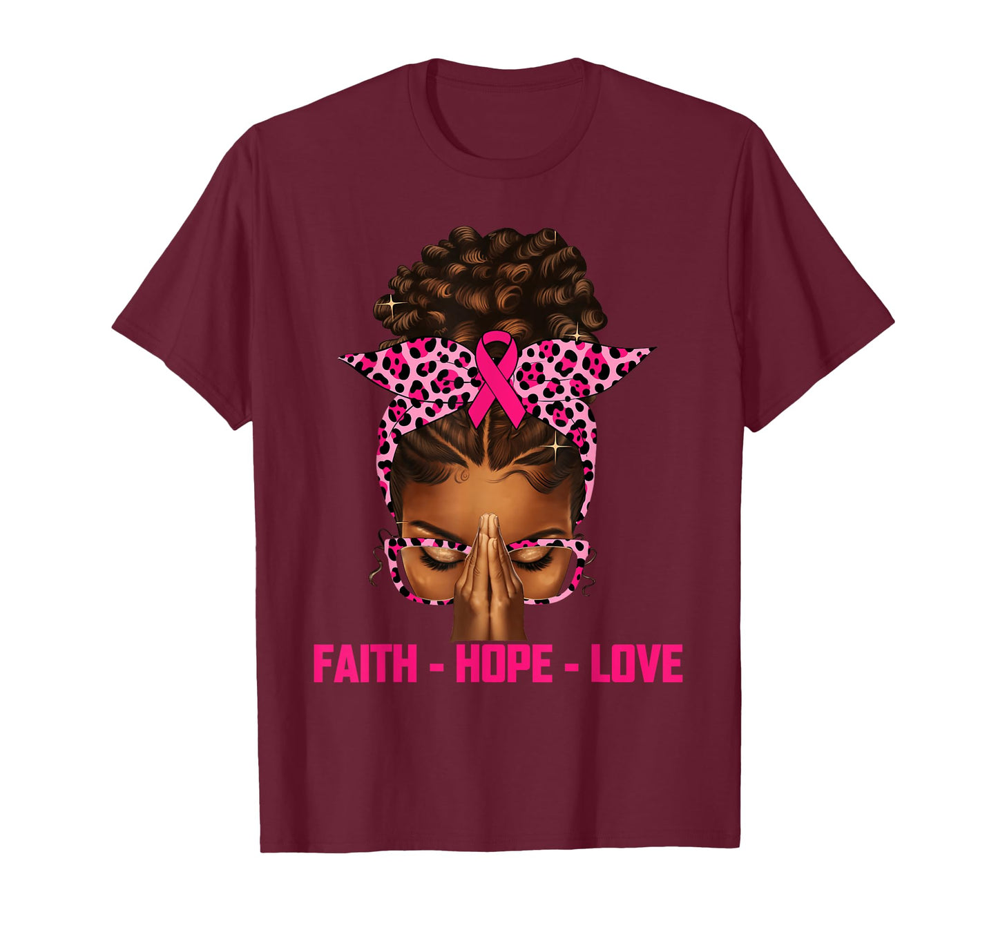 Faith Hope Love Black Women Afro Christian Breast Cancer T-Shirt