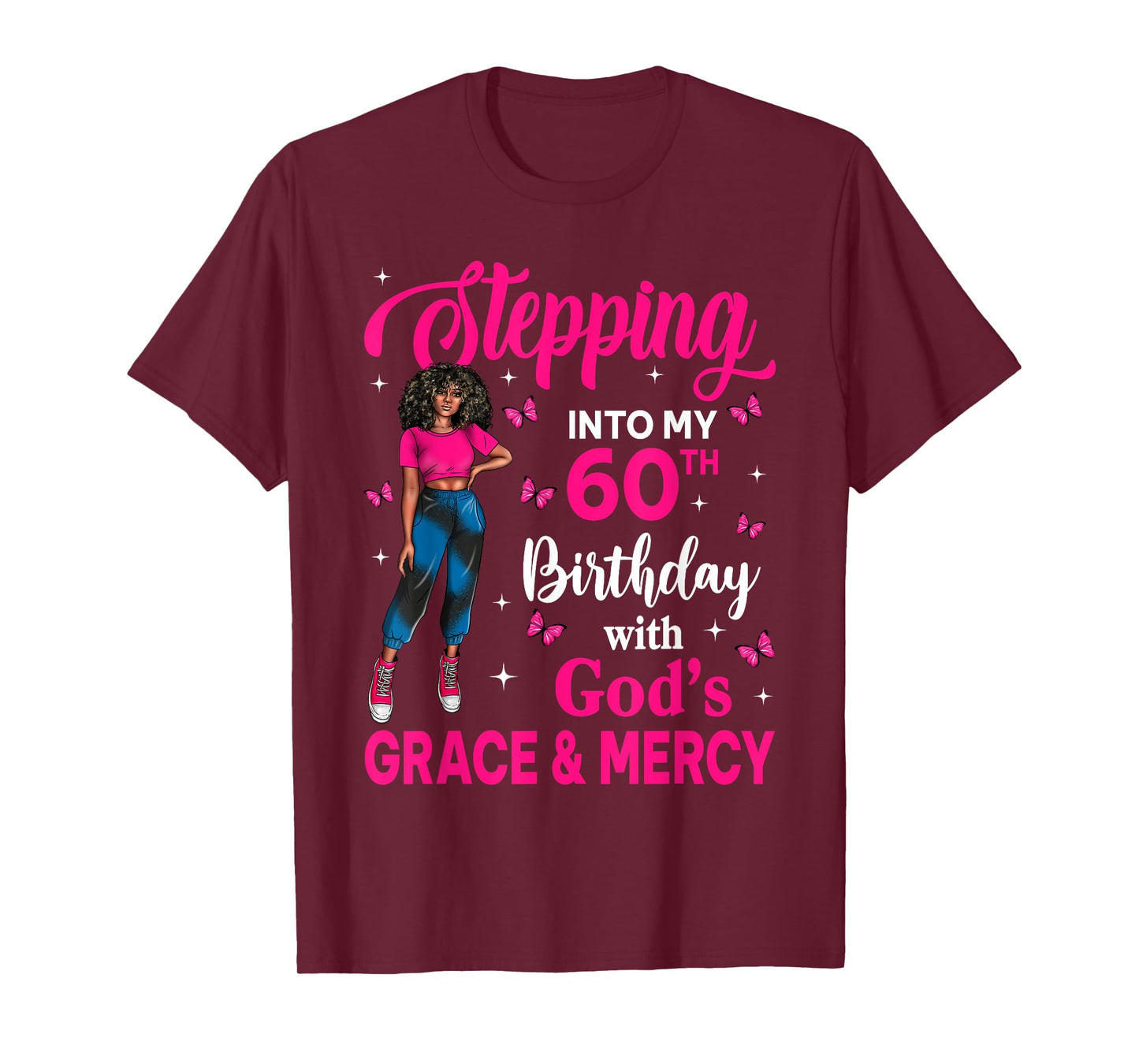 Steppin Into My 60th Birthday Black Girl Bday Afro Woman T-Shirt