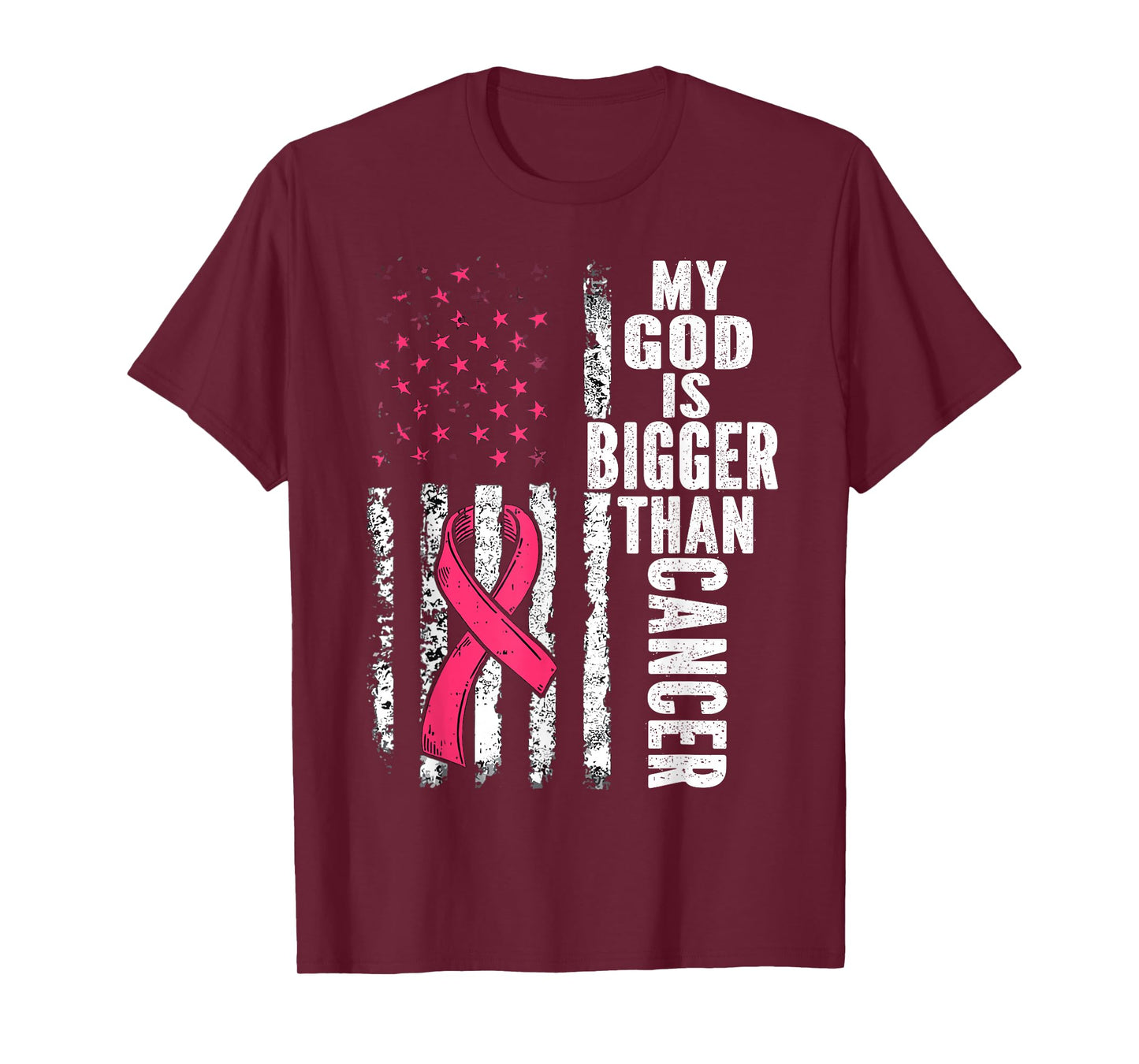 My God is Bigger Than Cancer Breast Cute Pink Ribbon Jesus T-Shirt