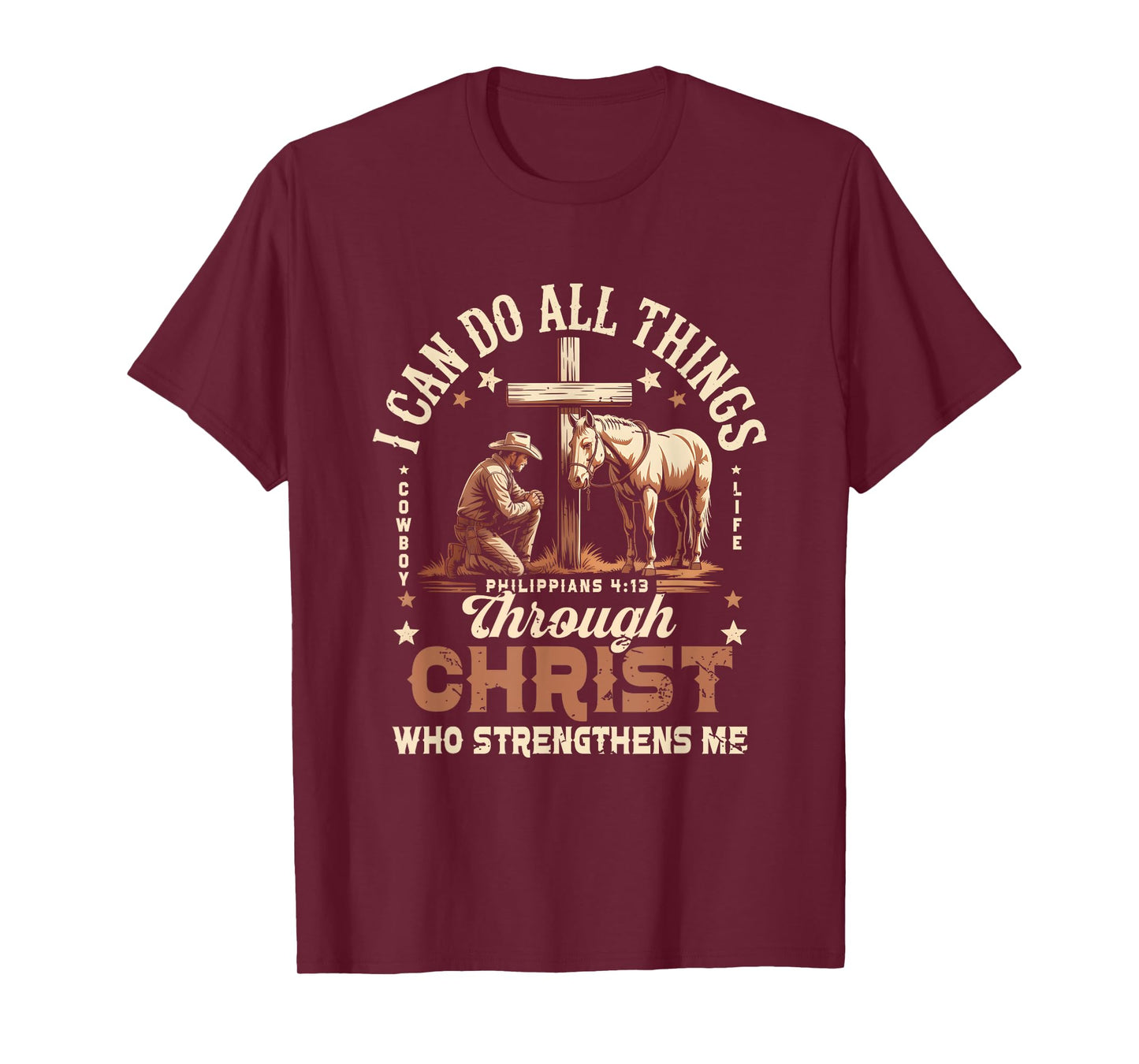 Cowboy Kneeling Cross Scripture Western Bible Verse Jesus T-Shirt