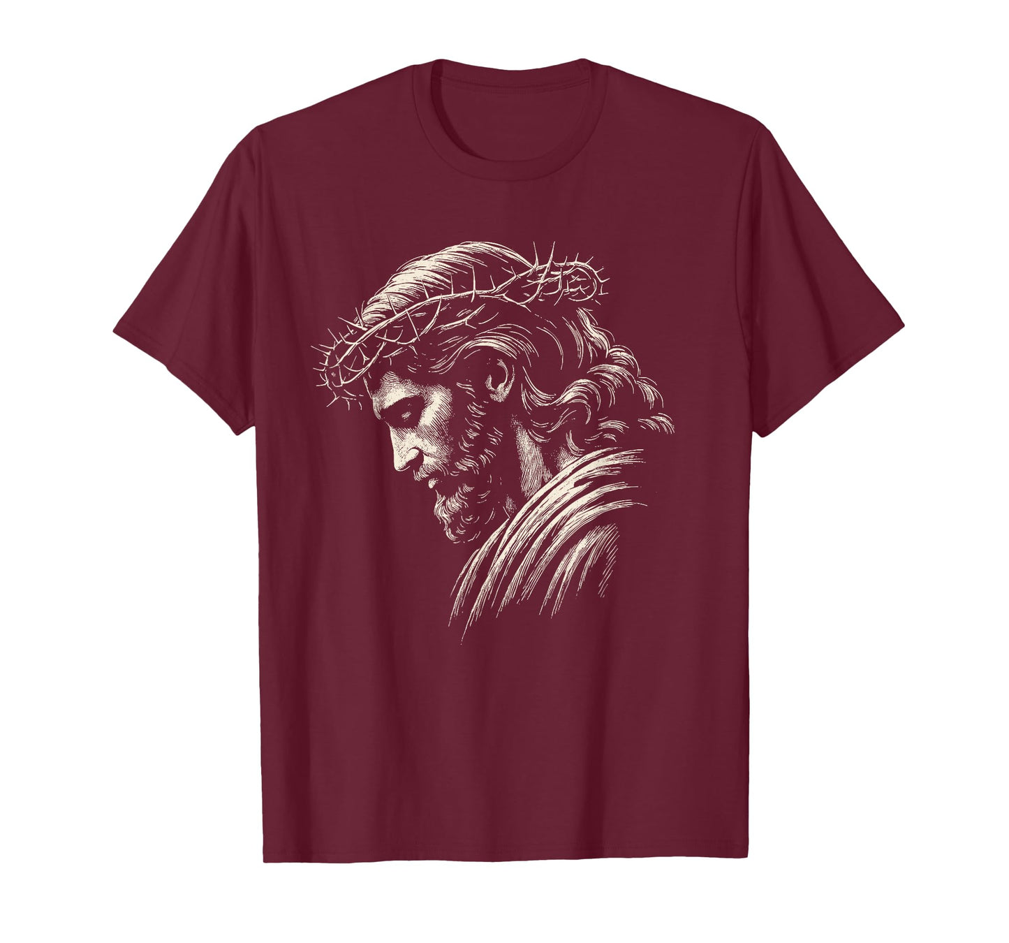Retro Jesus Christ Face with Crown of Thorns God Bible T-Shirt