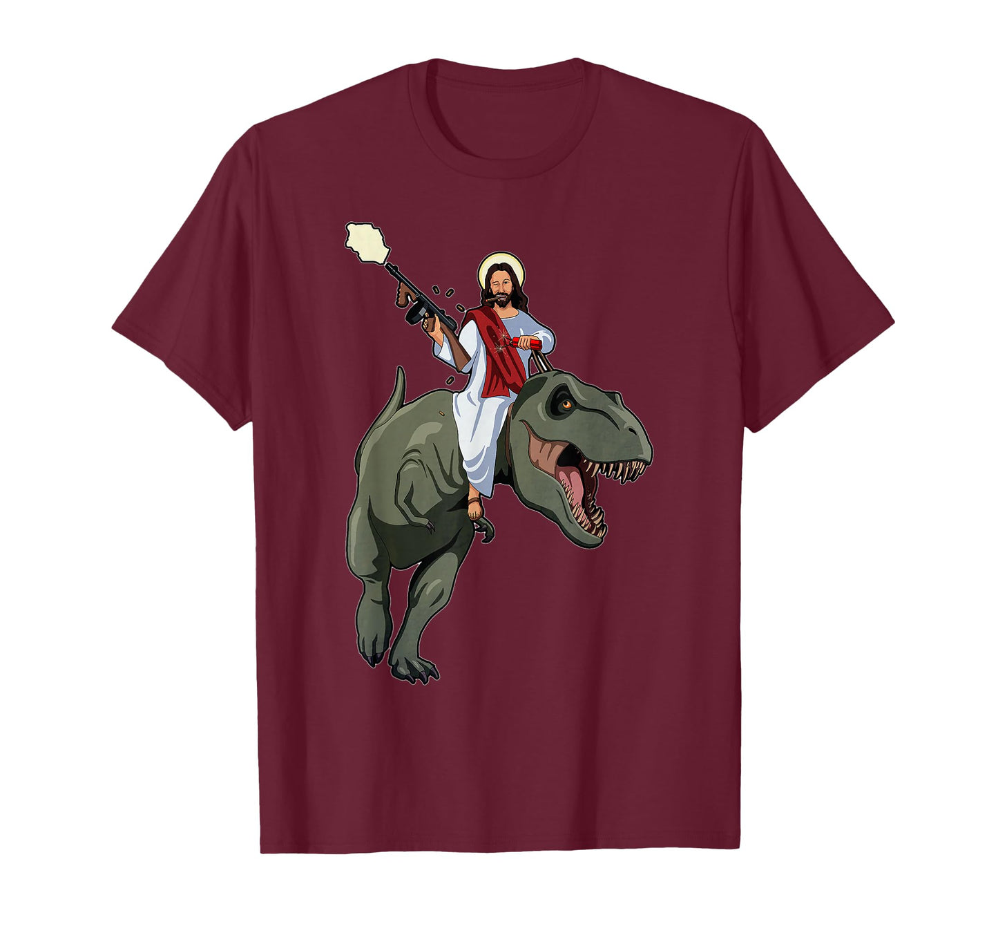 Gun Jesus Riding A T-rex Dinosaur Funny Christian Dino Lover T-Shirt