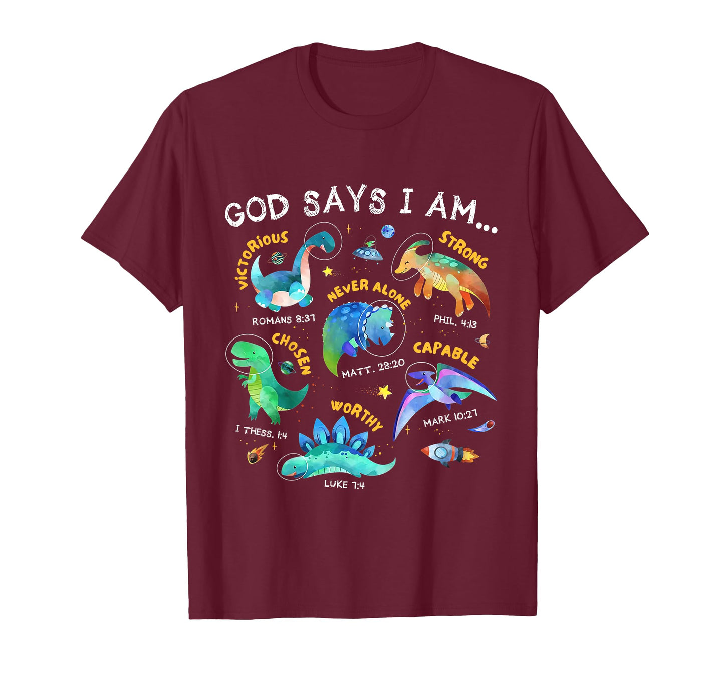 Kids God Says I Am Outer Space Dinosaur Bible Christian Boys T-Shirt