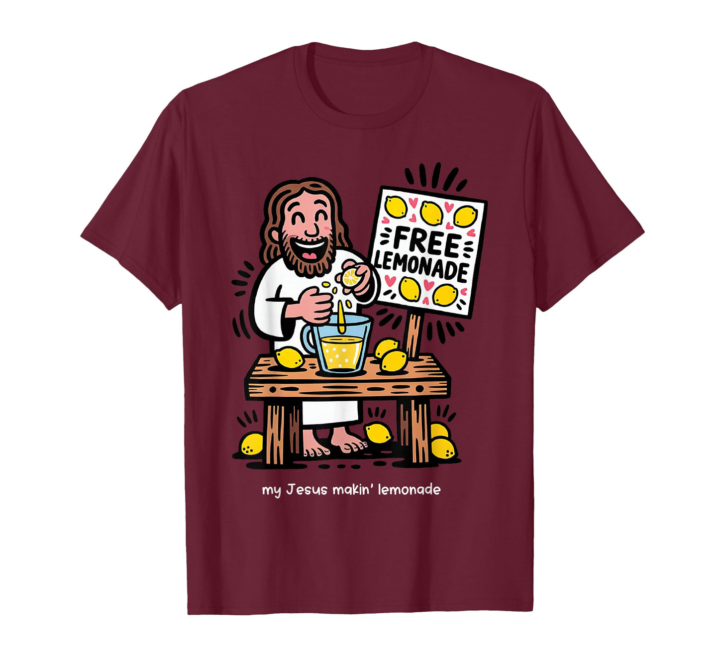 Jesus Making Lemonade Funny Christian Cartoon Doodle T-Shirt
