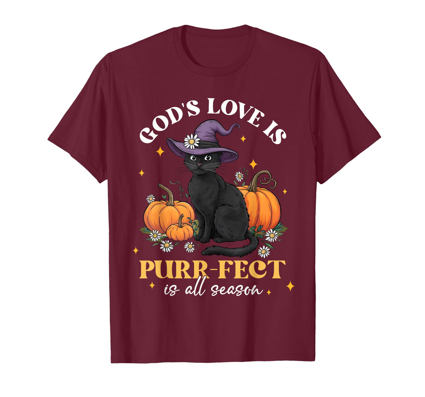 God's Love Is Purr-fect Witch Black Cat Pumpkin Flowers T-Shirt