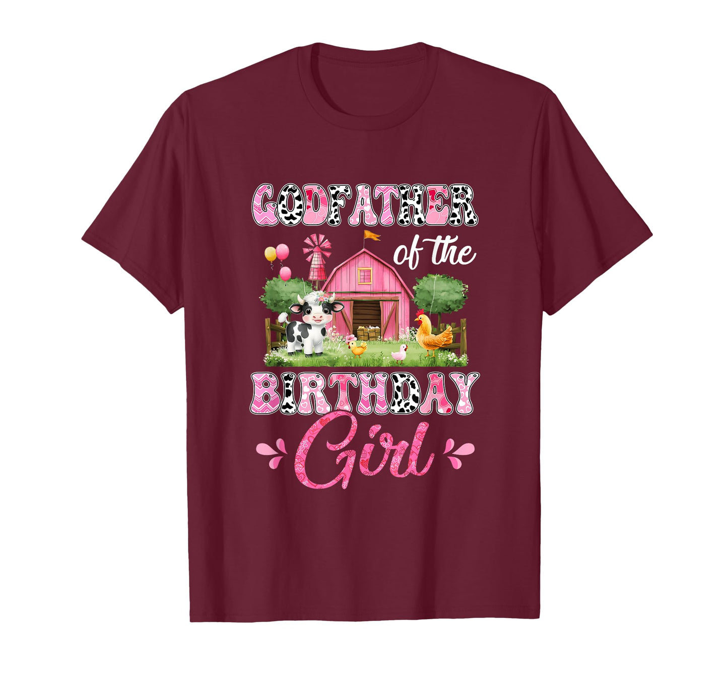 Godfather Of The Birthday Girl 1St Birthday Cow Farm Family T-Shirt