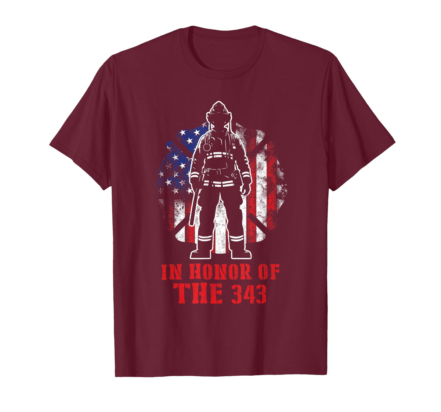 In Honor of The 343 Firefighter Fireman Firefighting Grunge T-Shirt