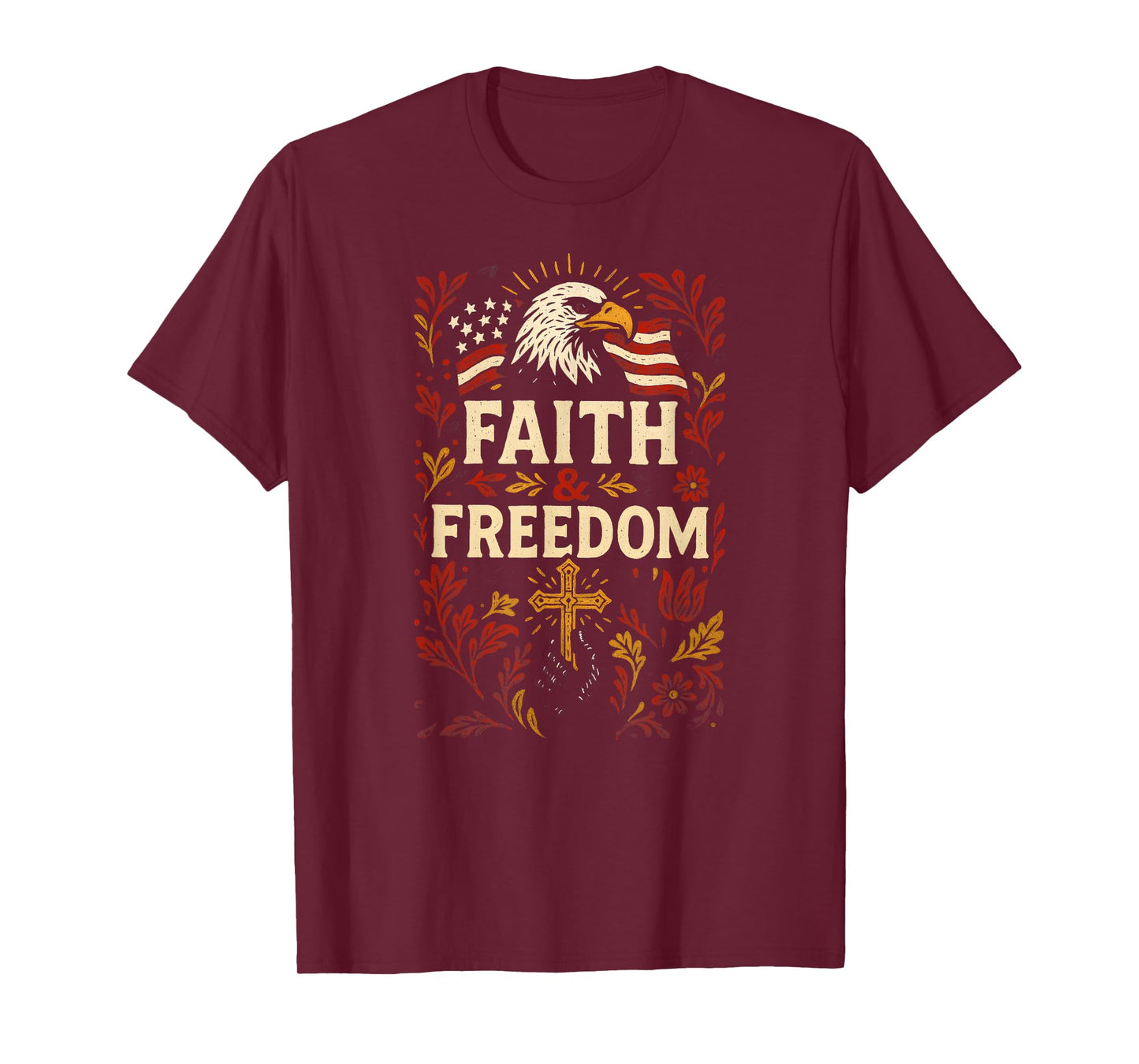 Patriotic Cross Faith Freedom Vintage Mens Christian T-Shirt