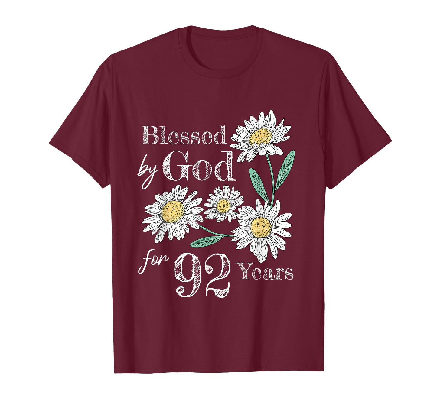 92nd Birthday Flower Decor Blessed By God For 92 Years Old T-Shirt