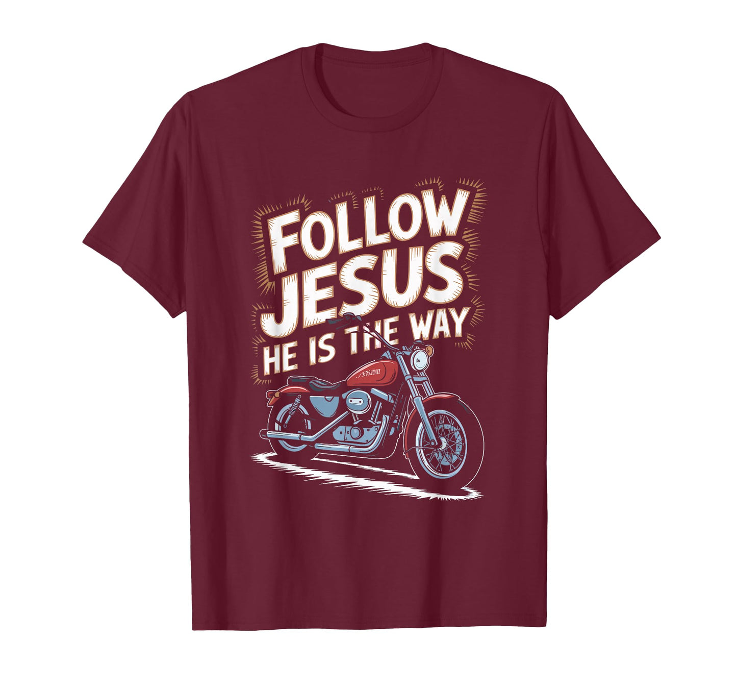 Follow Jesus Motorcycle Faith Design T-Shirt