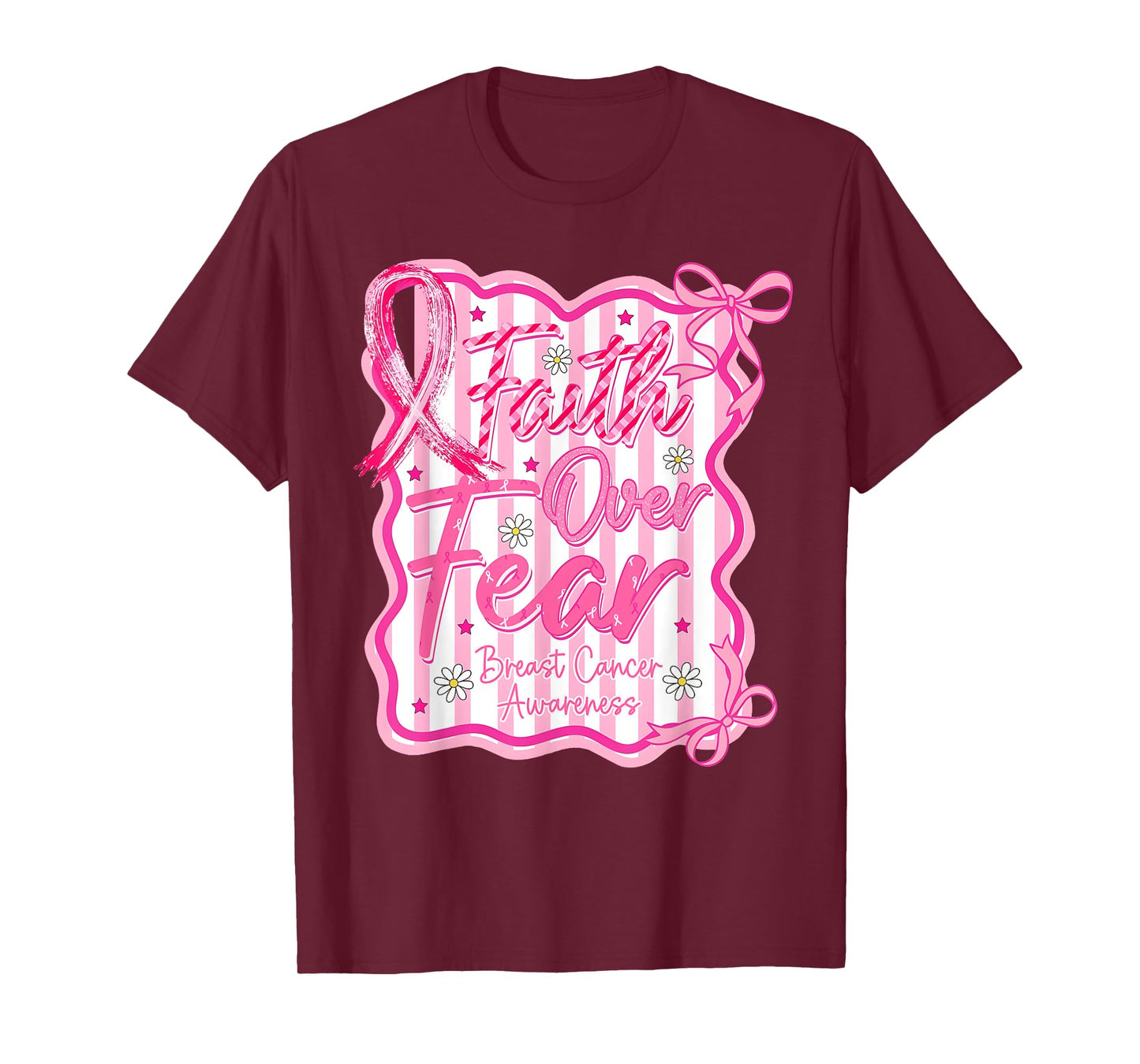 Faith Over Fear Cross Breast Cancer Awareness Christian T-Shirt