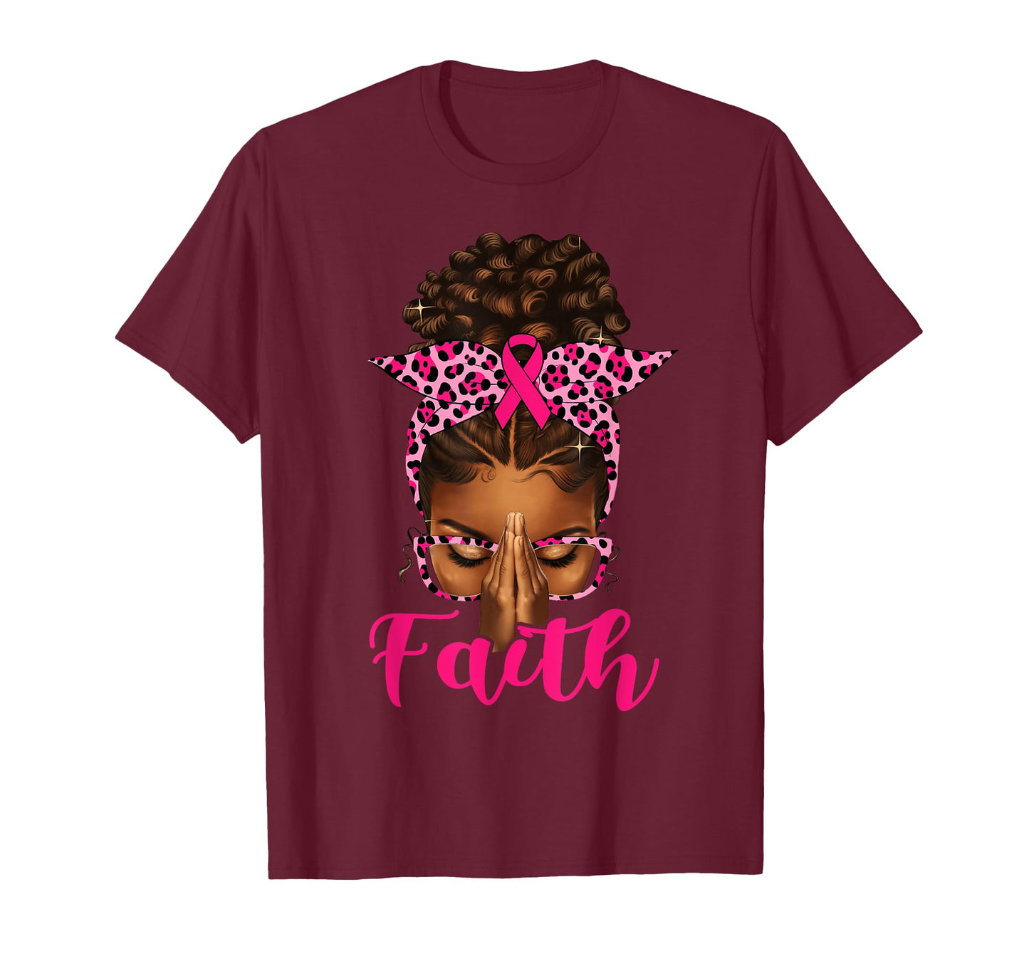 Faith Black Women Afro Christian Breast Cancer Awareness T-Shirt