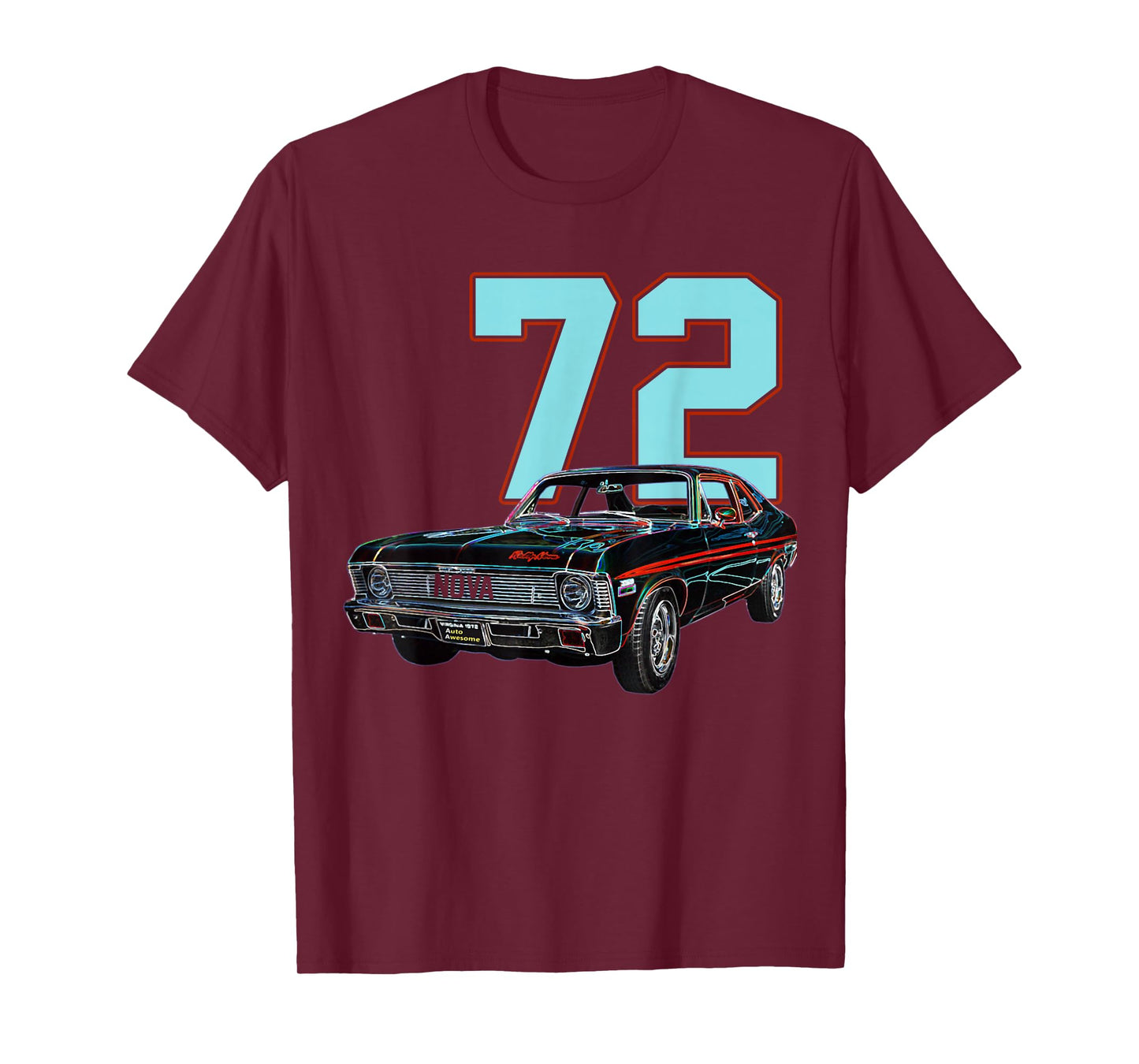 1972 72 Chevys Nova 2 Classic Car Old School Muscle Blue Car T-Shirt