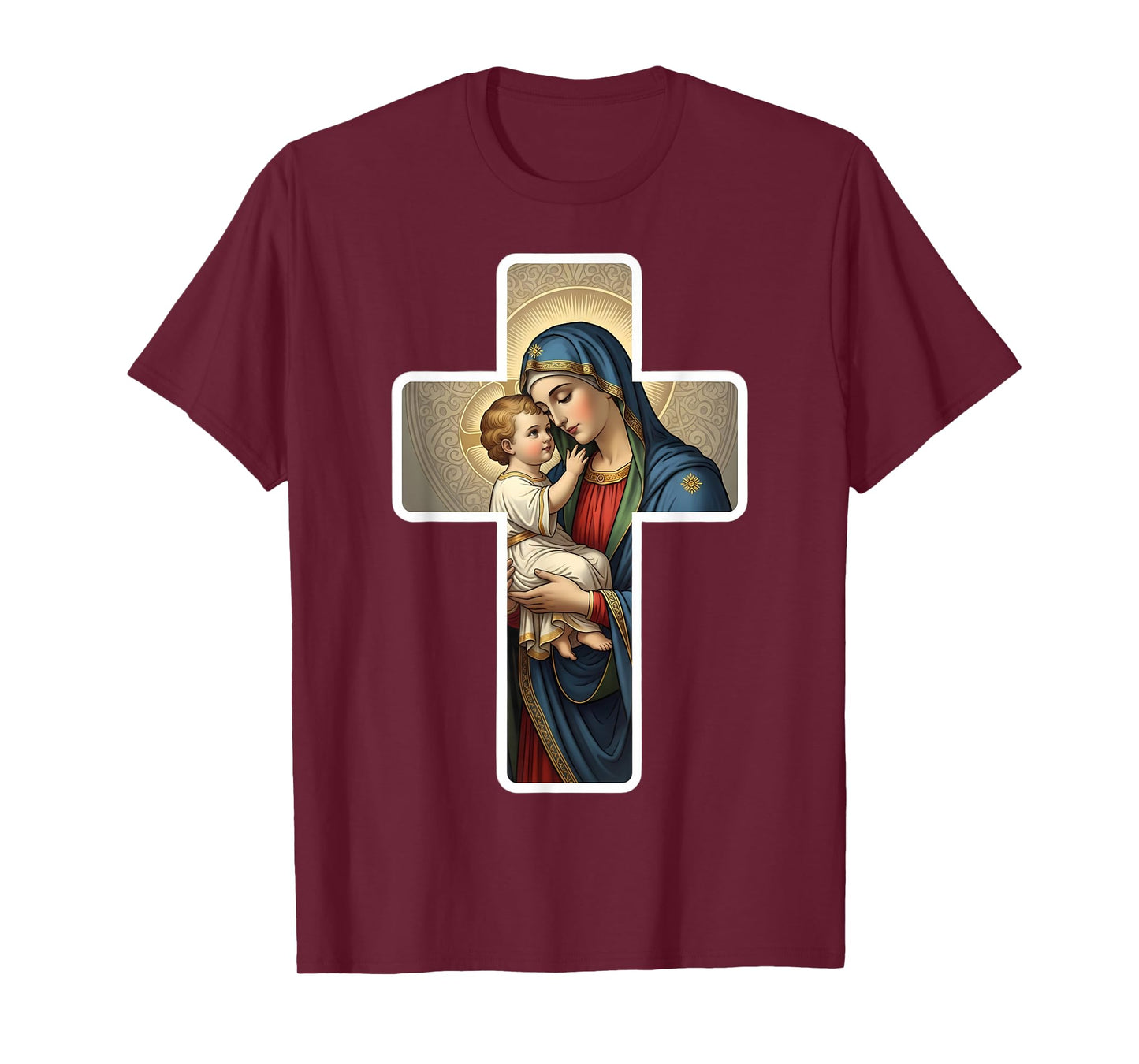 Saint Mary with Baby Jesus Christ Santa Maria Cross Icon T-Shirt