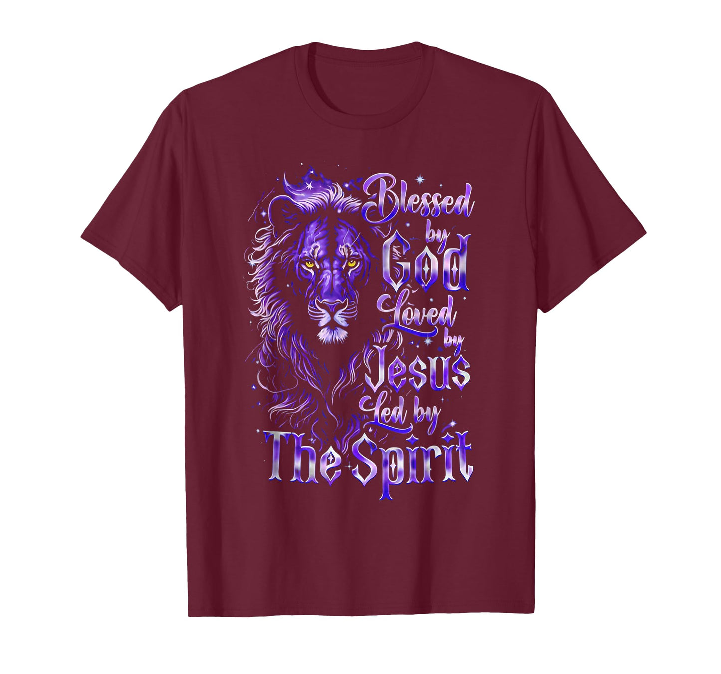 Quote Blessed by God Loved by Jesus Led by The Spirit Lion T-Shirt