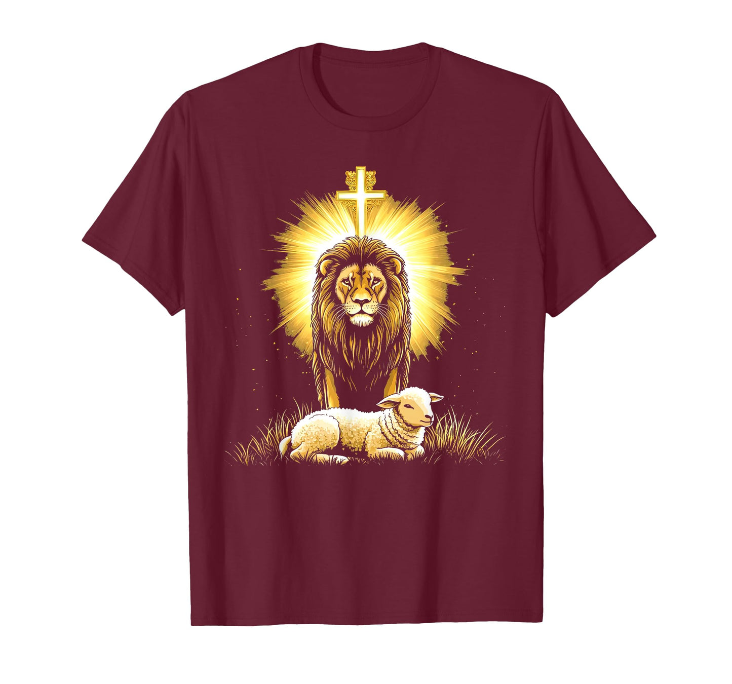 Vintage Lion And Lamb Cross Jesus Religious Faith Christian T-Shirt