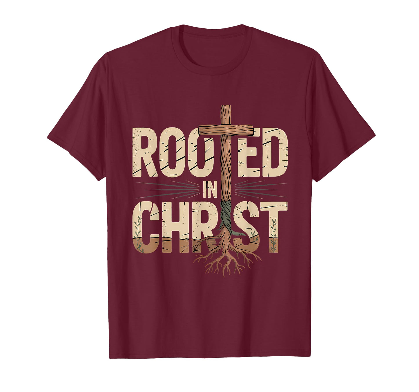Rooted in Christ Jesus Cross Christian Faith T-Shirt