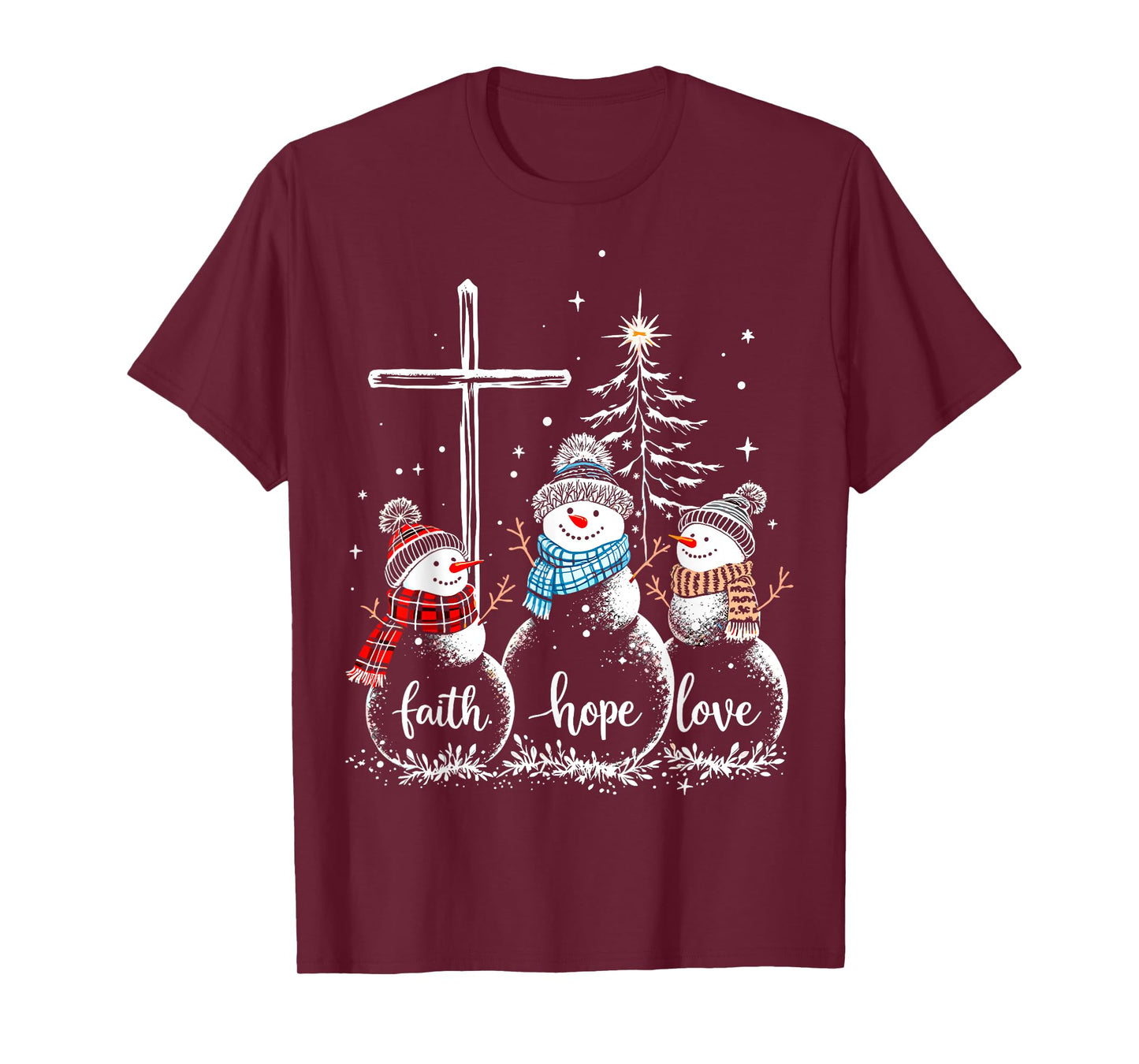 Faith Love Hope Snowmans Christmas Eve Christian Believe Tee T-Shirt