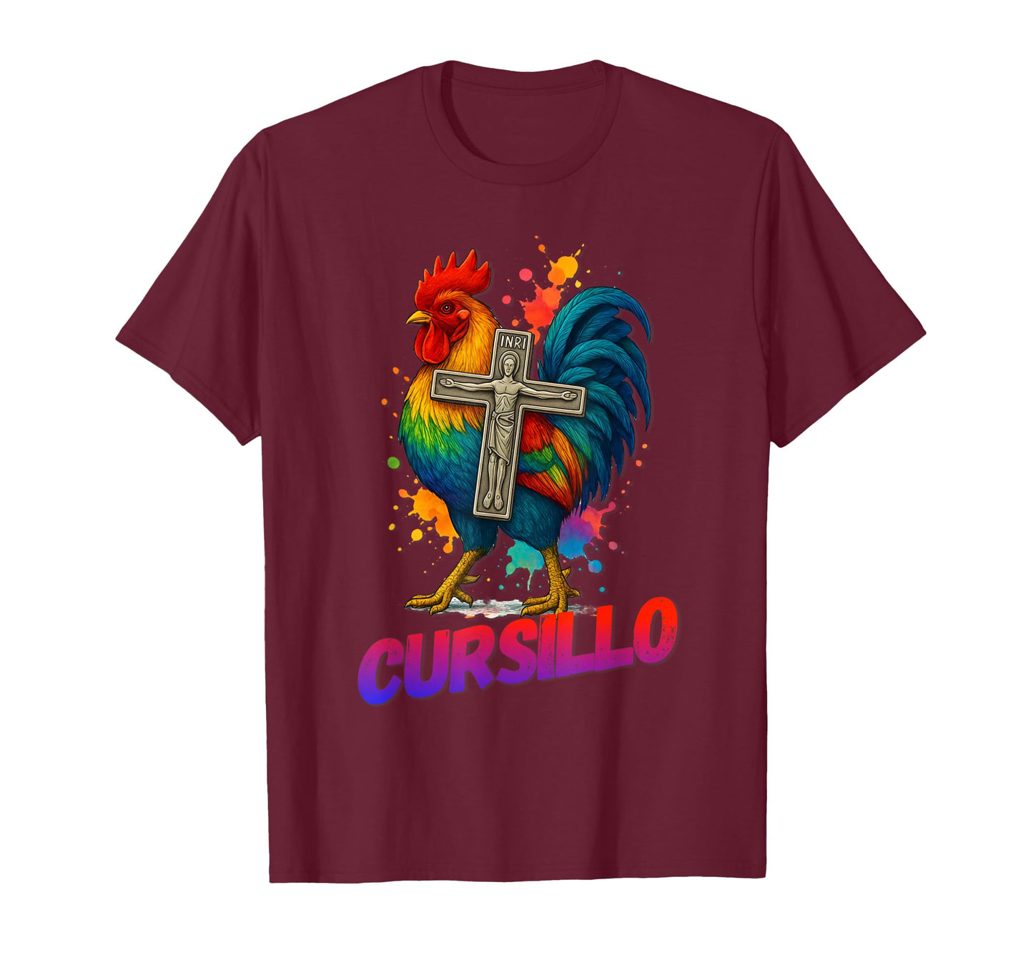 DeColores Cursillo Rainbow Rooster Catholic T-Shirt
