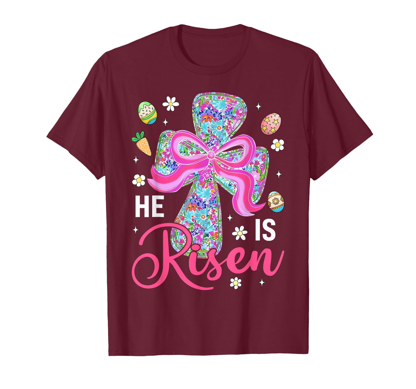 He is Risen Jesus Christian Cross Coquette Bow Easter Bunny T-Shirt