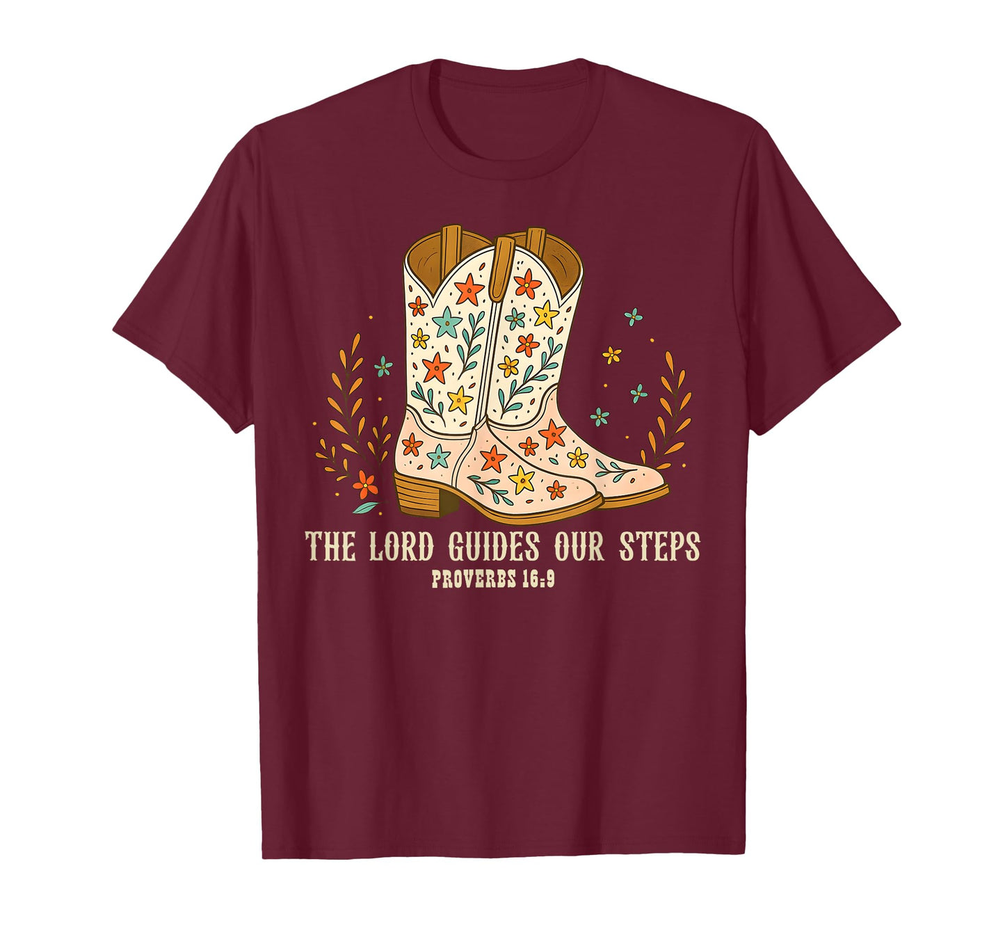 The Lord Guides Our Steps Floral Christian Cowgirl Boots T-Shirt