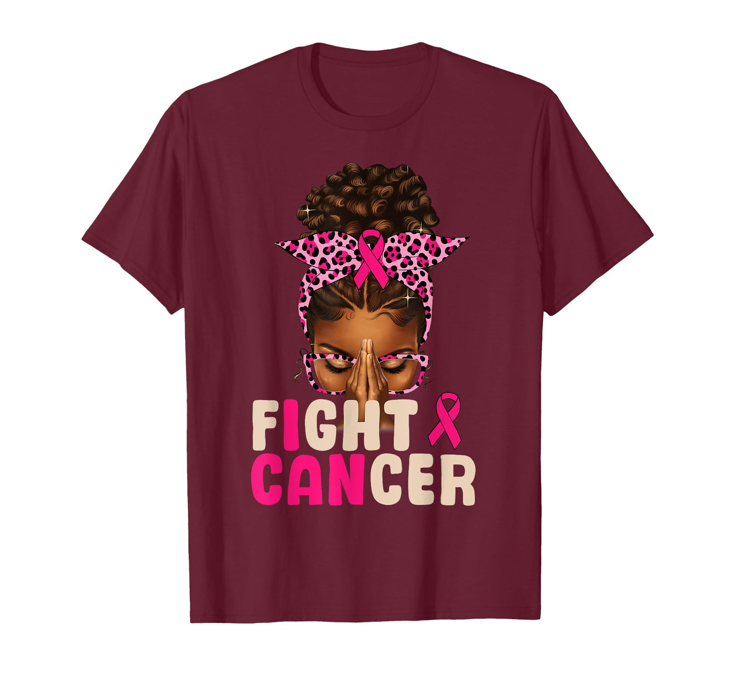 Fight Breast Cancer Afro Black Woman Pray Christian African T-Shirt